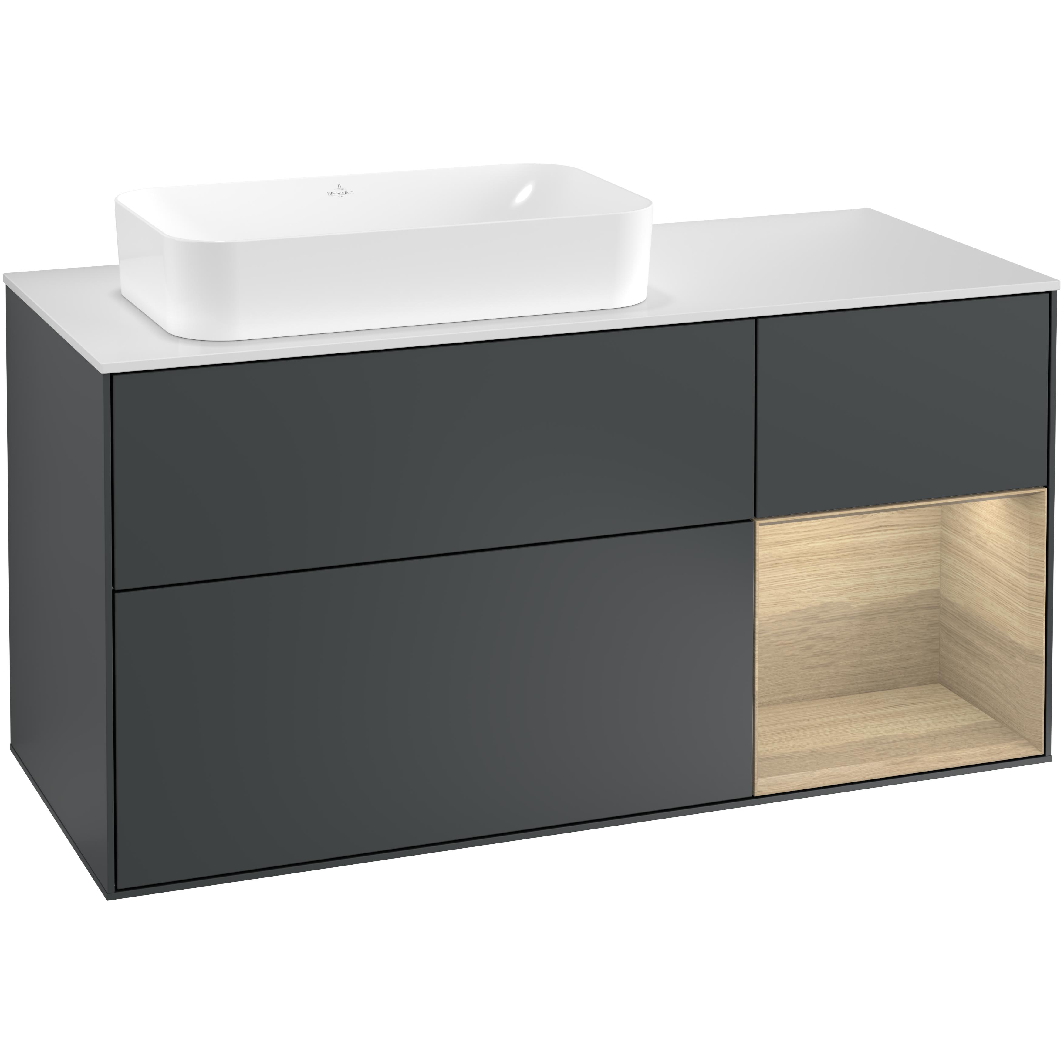 Tvättställsskåp Villeroy & Boch Finion med 3 Lådor Hylla och Bänkskiva för Ocentrerat Fristående Tvättställ