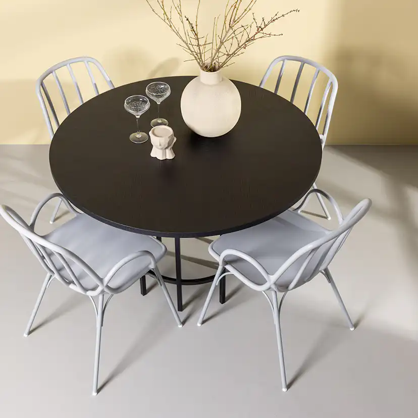Spisegruppe Venture Home Copenhagen Ø 115 cm med 4 Dyrön Stoler