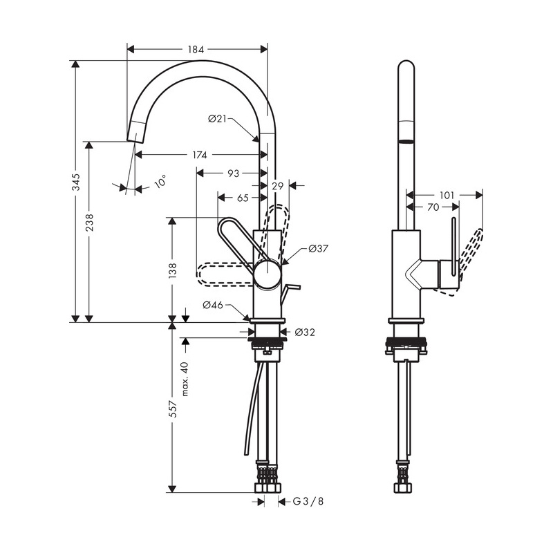 Servantbatteri Axor Uno 240