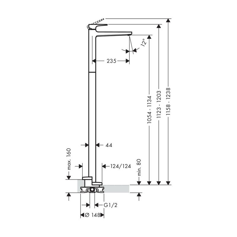 Servantbatteri Hansgrohe Metropol 1-greps for Gulvmontering