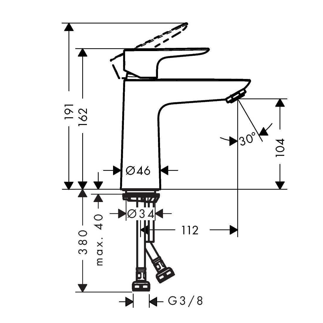 Tvättställsblandare Hansgrohe Talis E 110 med Push-Open Krom med push-open ventil, Uten CoolStart