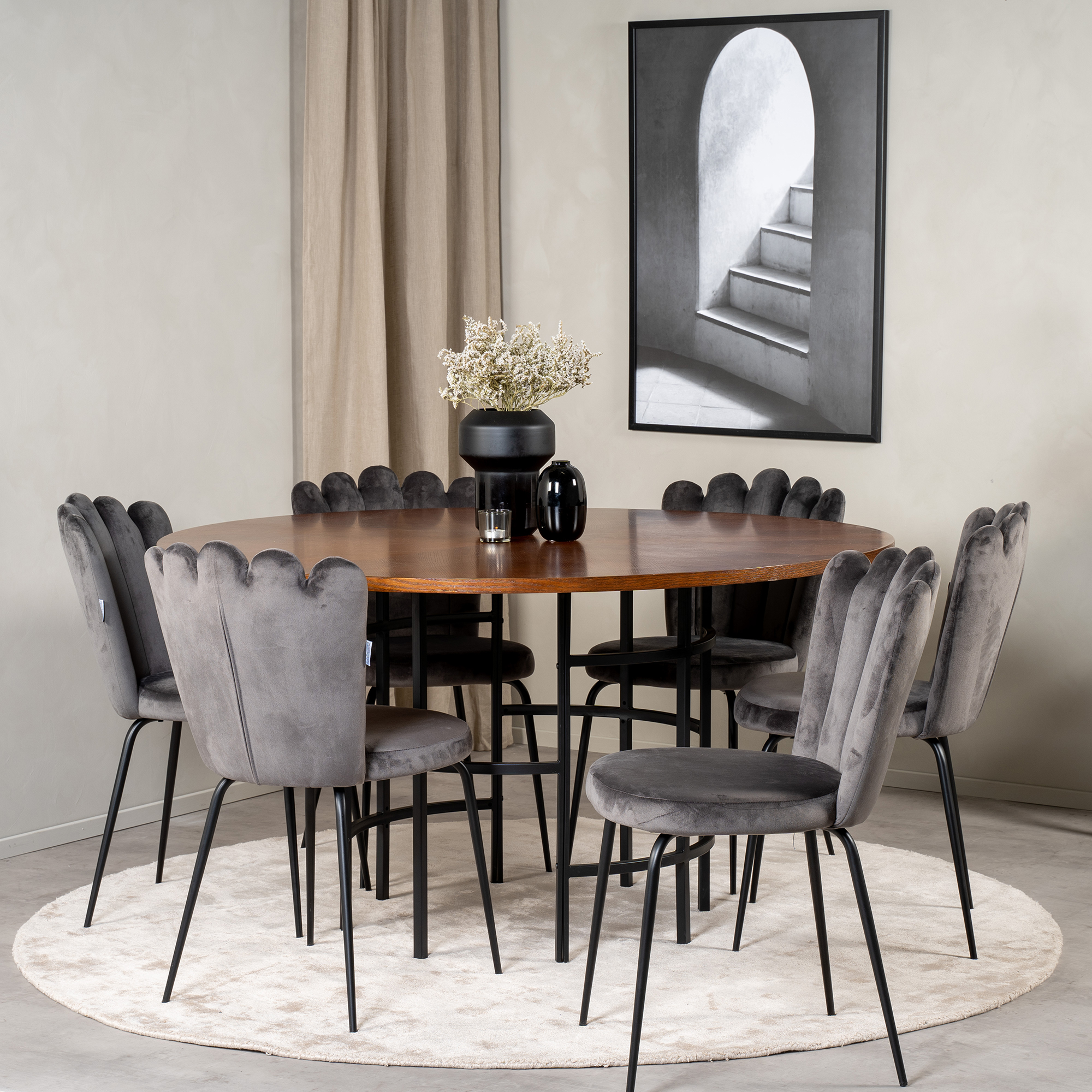 Spisegruppe furniture/fashion Copenhagen med 6 Grå Limhamn Light Stoler