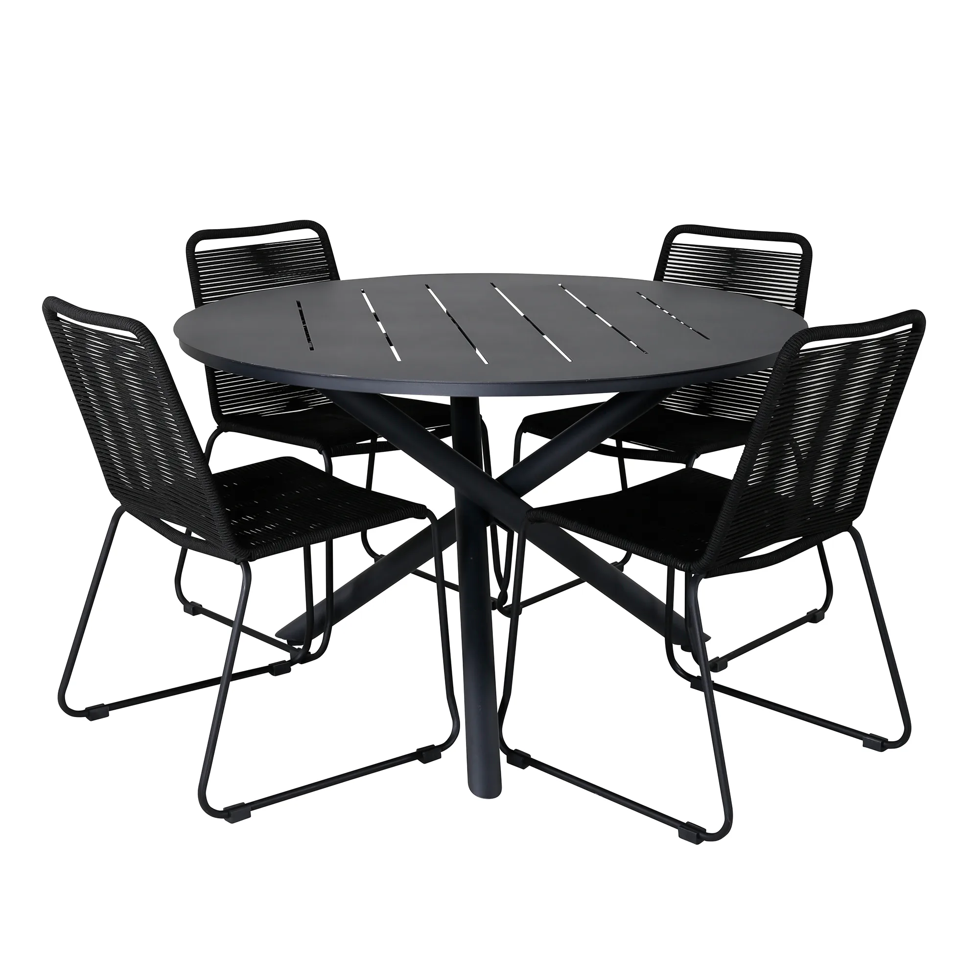 Alma Dining Table - Black Alu - ø120cm+Lindos Stacking Chair Sort