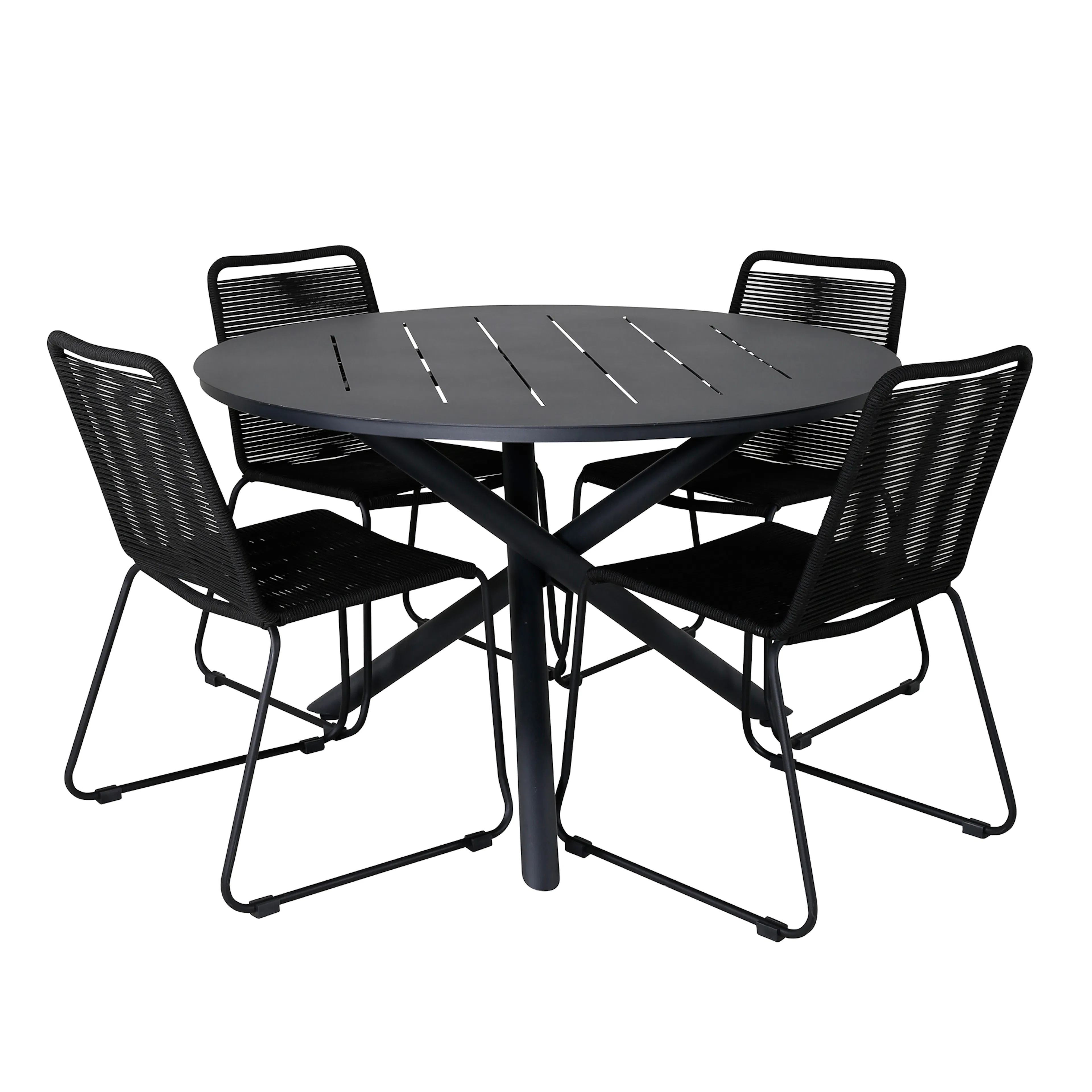 Alma Dining Table - Black Alu - ø120cm+Lindos Stacking Chair Sort