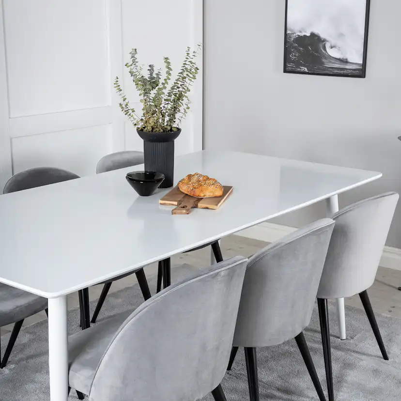 Spisegruppe Venture Home Pobbie med 6 Valentina Stoler Fløyel