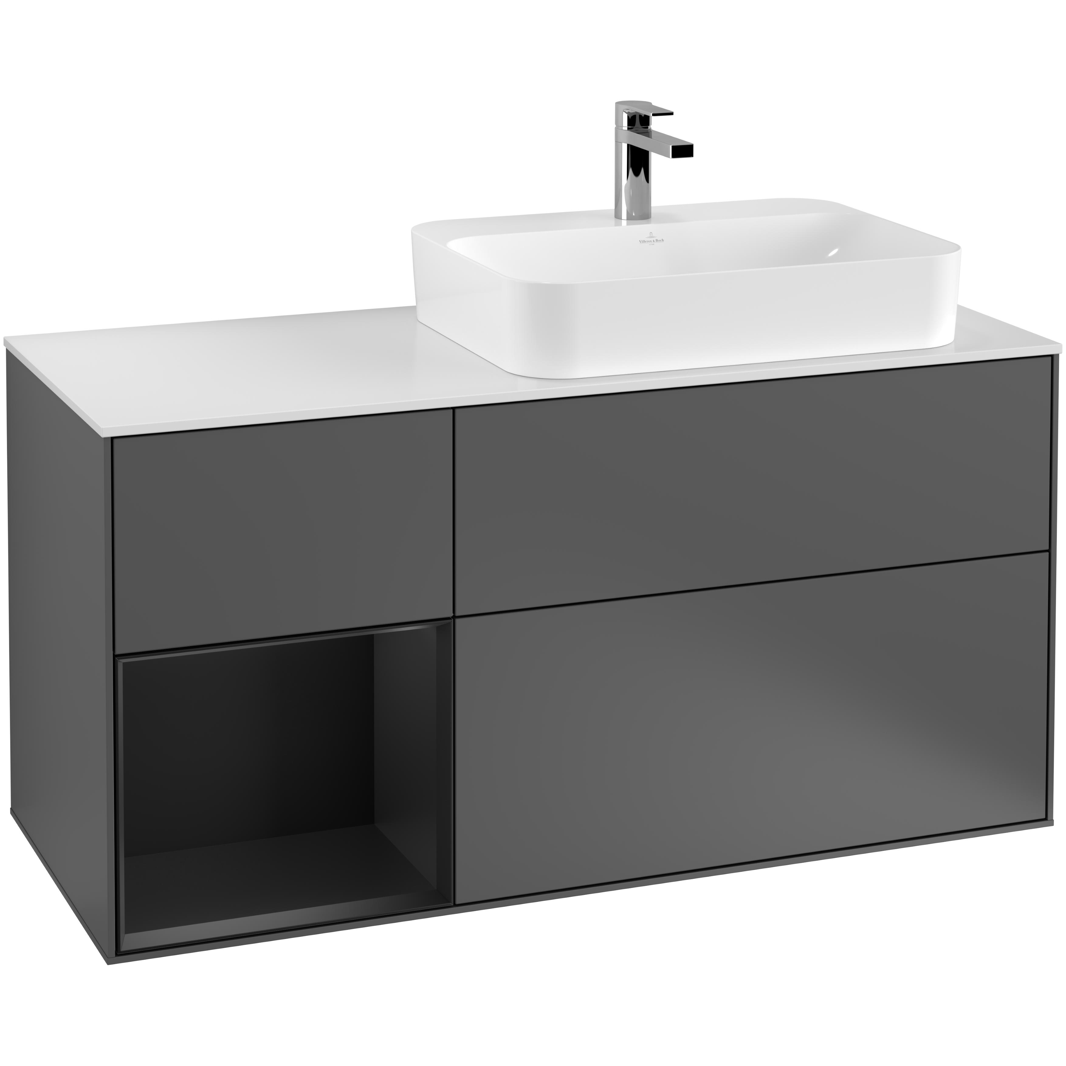 Tvättställsskåp Villeroy & Boch Finion med 3 Lådor Hylla och Bänkskiva för Ocentrerat Ytmonterat Tvättställ
