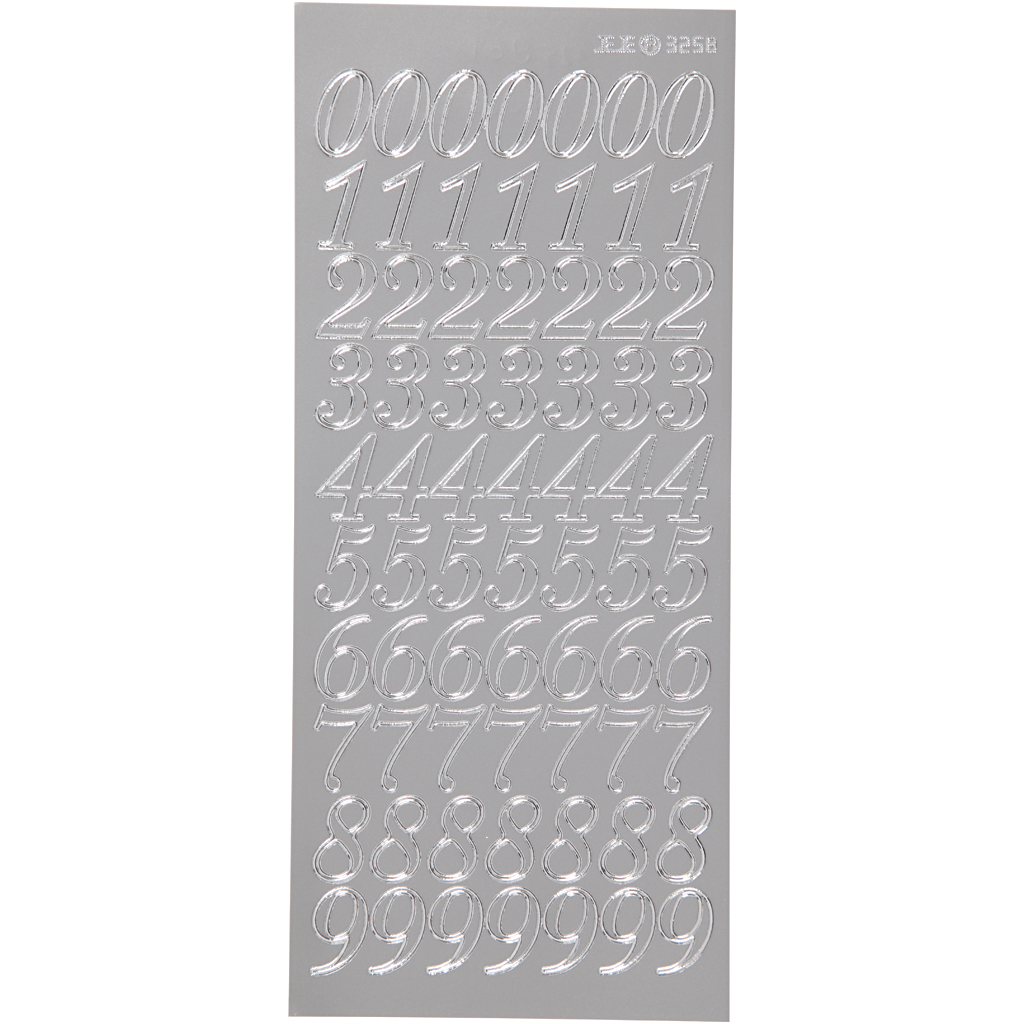 Stickers, silver, siffror, 10x23 cm, 1 ark Sølv