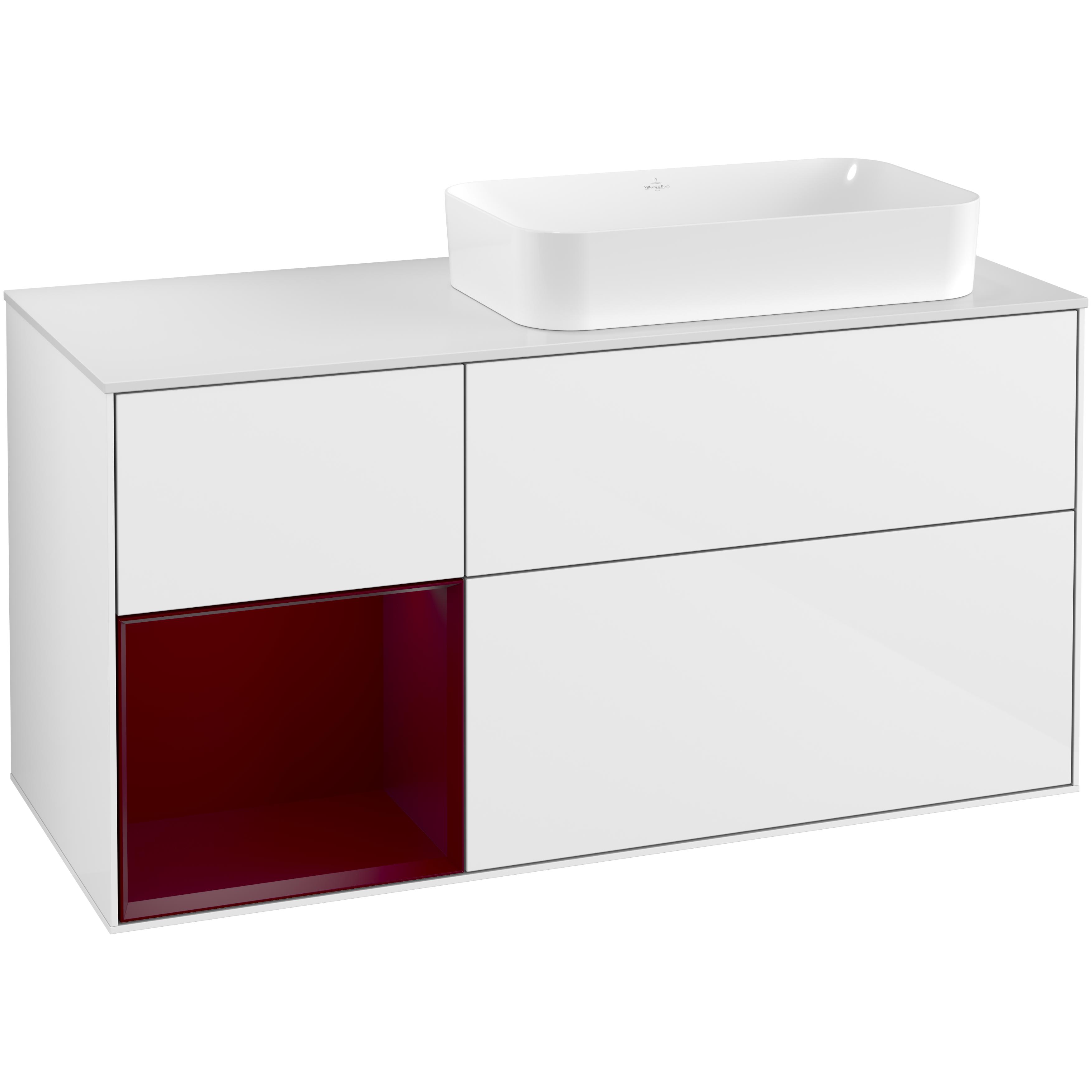 Tvättställsskåp Villeroy & Boch Finion med 3 Lådor Hylla och Bänkskiva för Ocentrerat Fristående Tvättställ