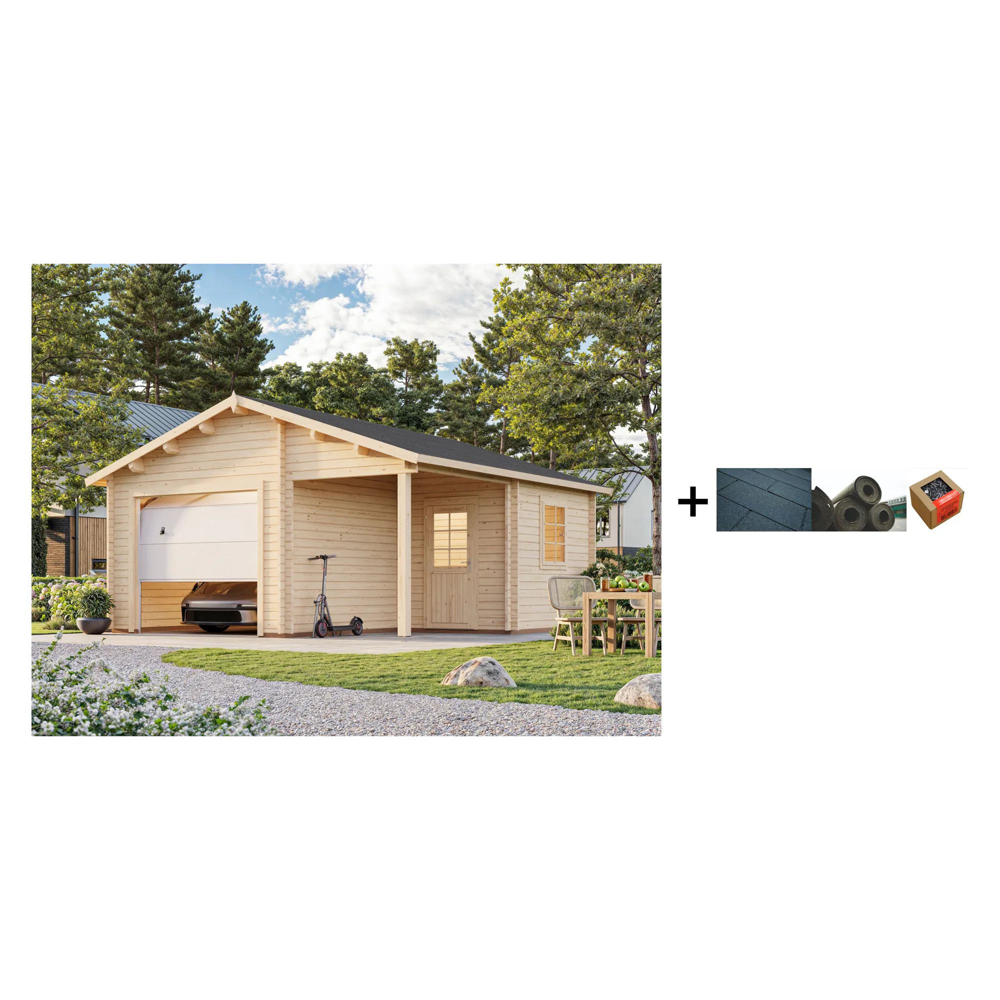 Garasjebod Palmako Roger 28,1 m2 med Leddport med Shingel, Papp og Spiker
