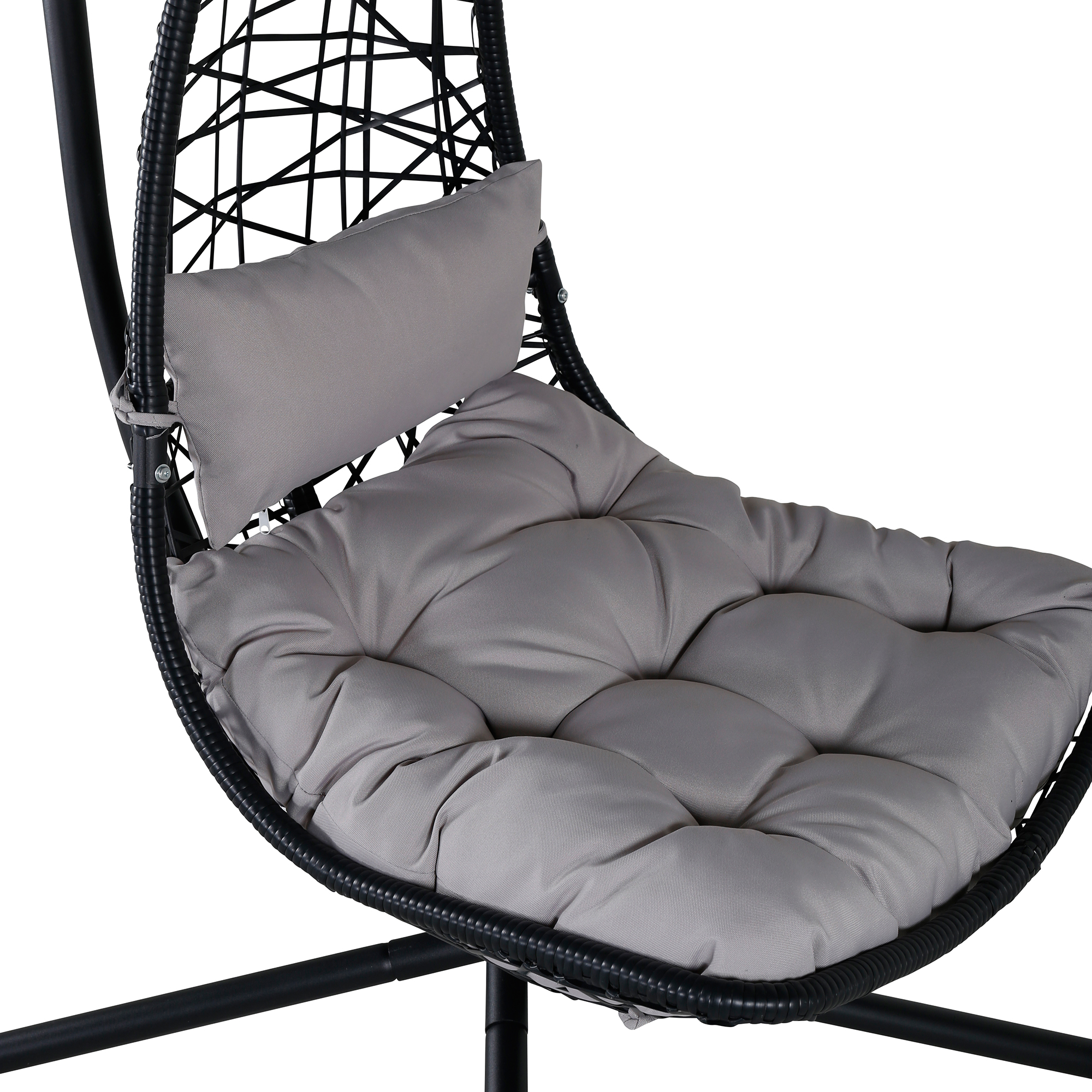 Edinburgh Hanging chair - Black frame/black wicker/grey cush Sort/Grå