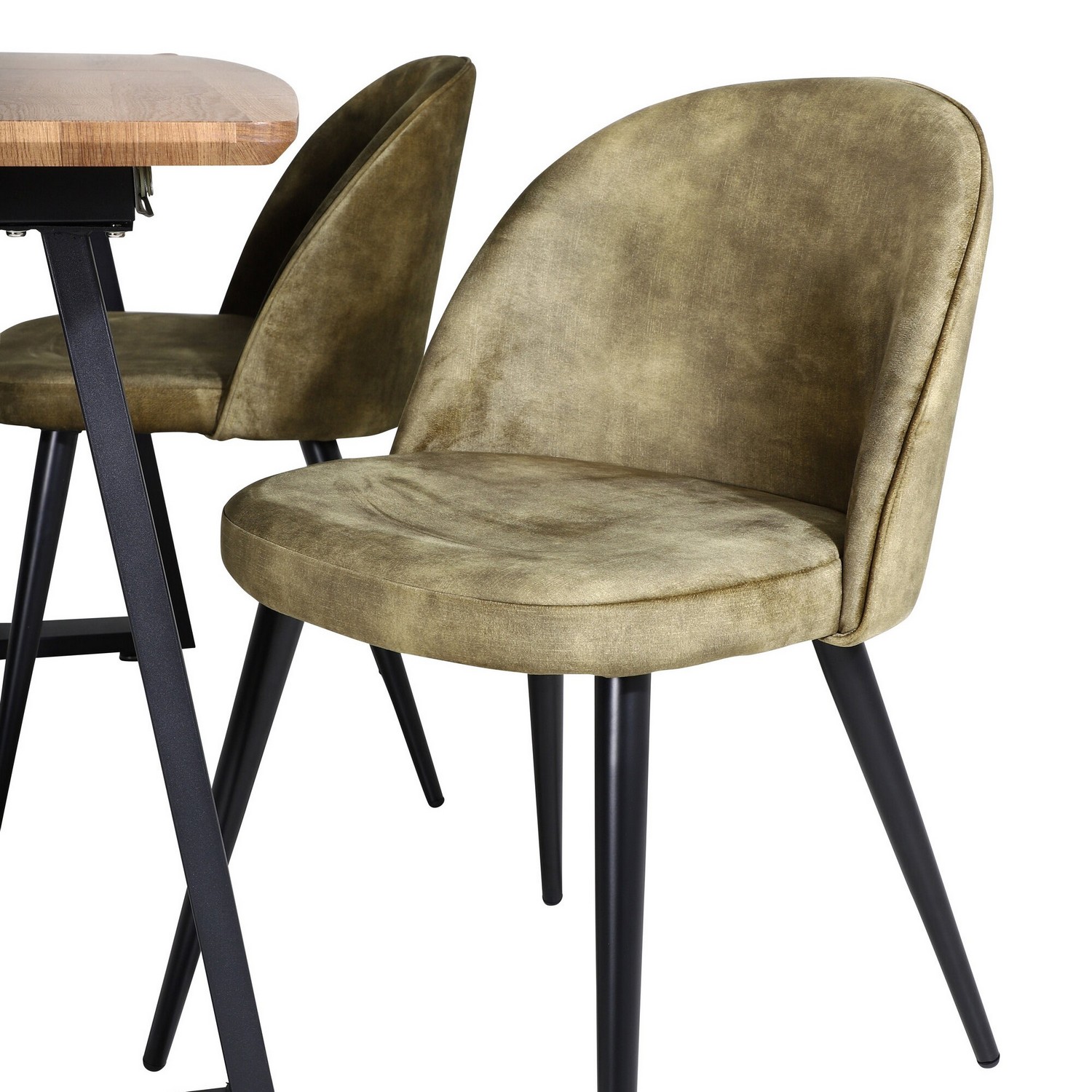  Inca Dining Table 160/200*85 cm+Velvet Dining Chair Natur/Sort/Grågrønn