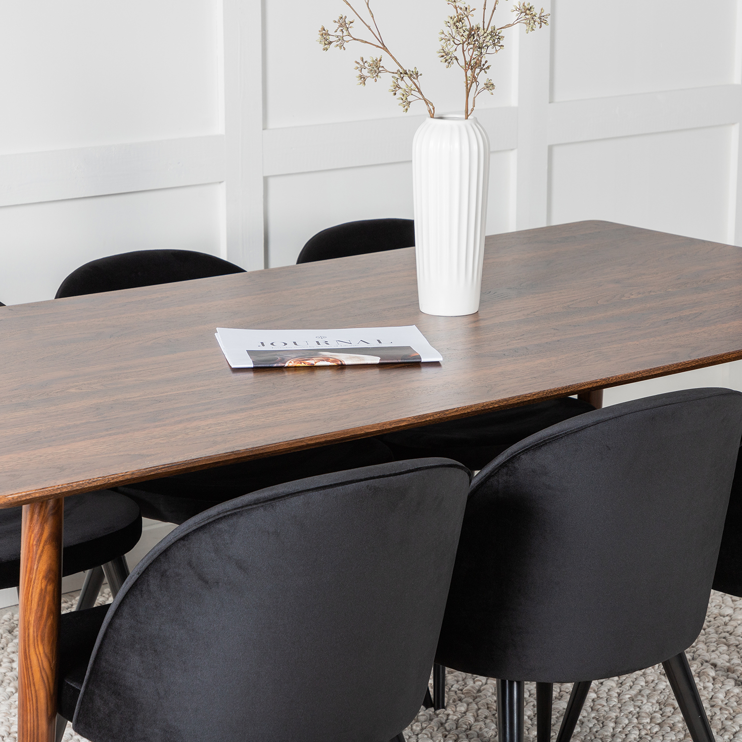 Spisegruppe Venture Home Pobbie med 6 Valentina Stoler Fløyel