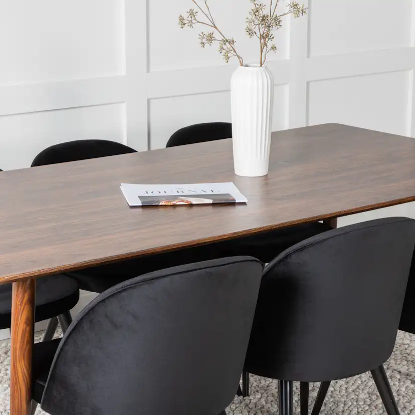 Spisegruppe Venture Home Pobbie med 6 Valentina Stoler Fløyel