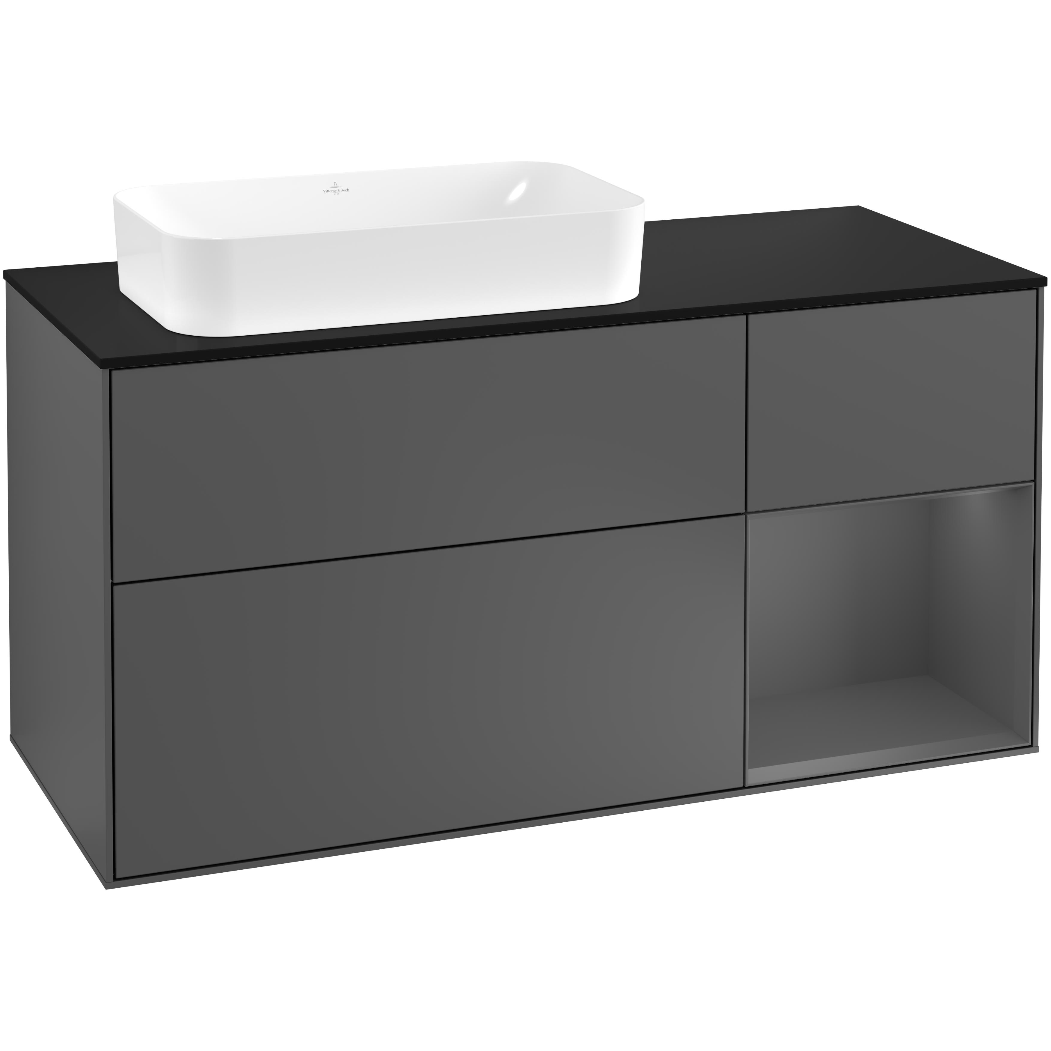 Tvättställsskåp Villeroy & Boch Finion med 3 Lådor Hylla och Bänkskiva för Ocentrerat Fristående Tvättställ