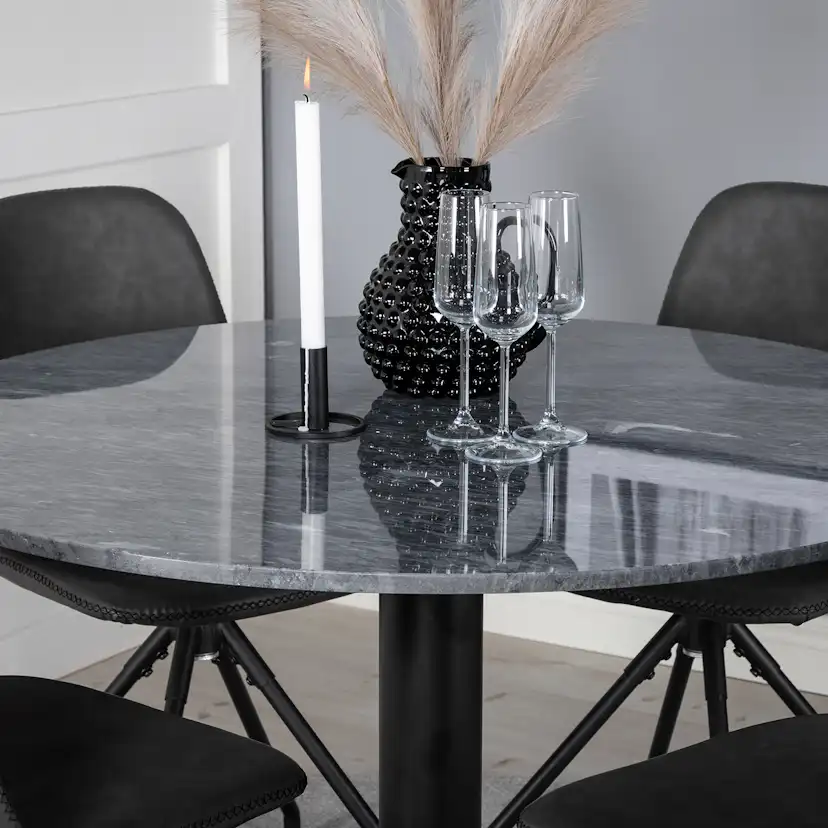 Spisegruppe Venture Home Estelle med 4 Pobbie Stoler Kunstlær