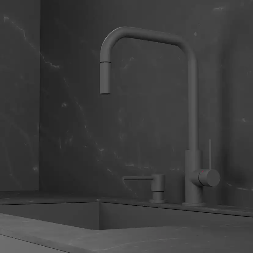 Kjøkkenbatteri Scandtap Steel Accent Square med Uttrekkbar Tut