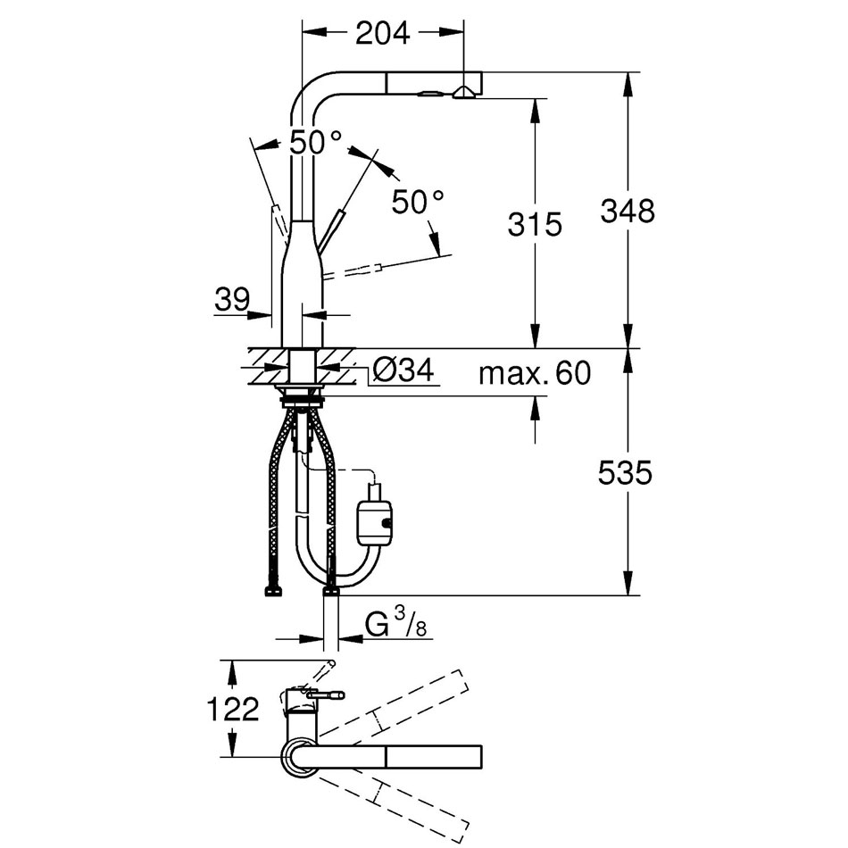 Köksblandare Grohe Essence 30270 med Utdragbar Pip Borstad Grafit