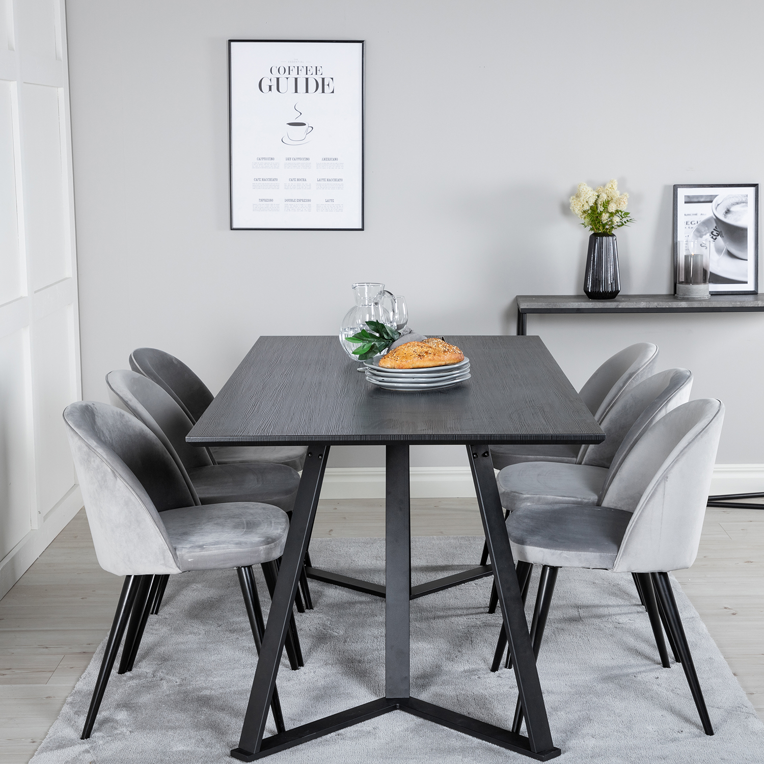 Spisegruppe Venture Home Madde med 6 Valentina Stoler Fløyel