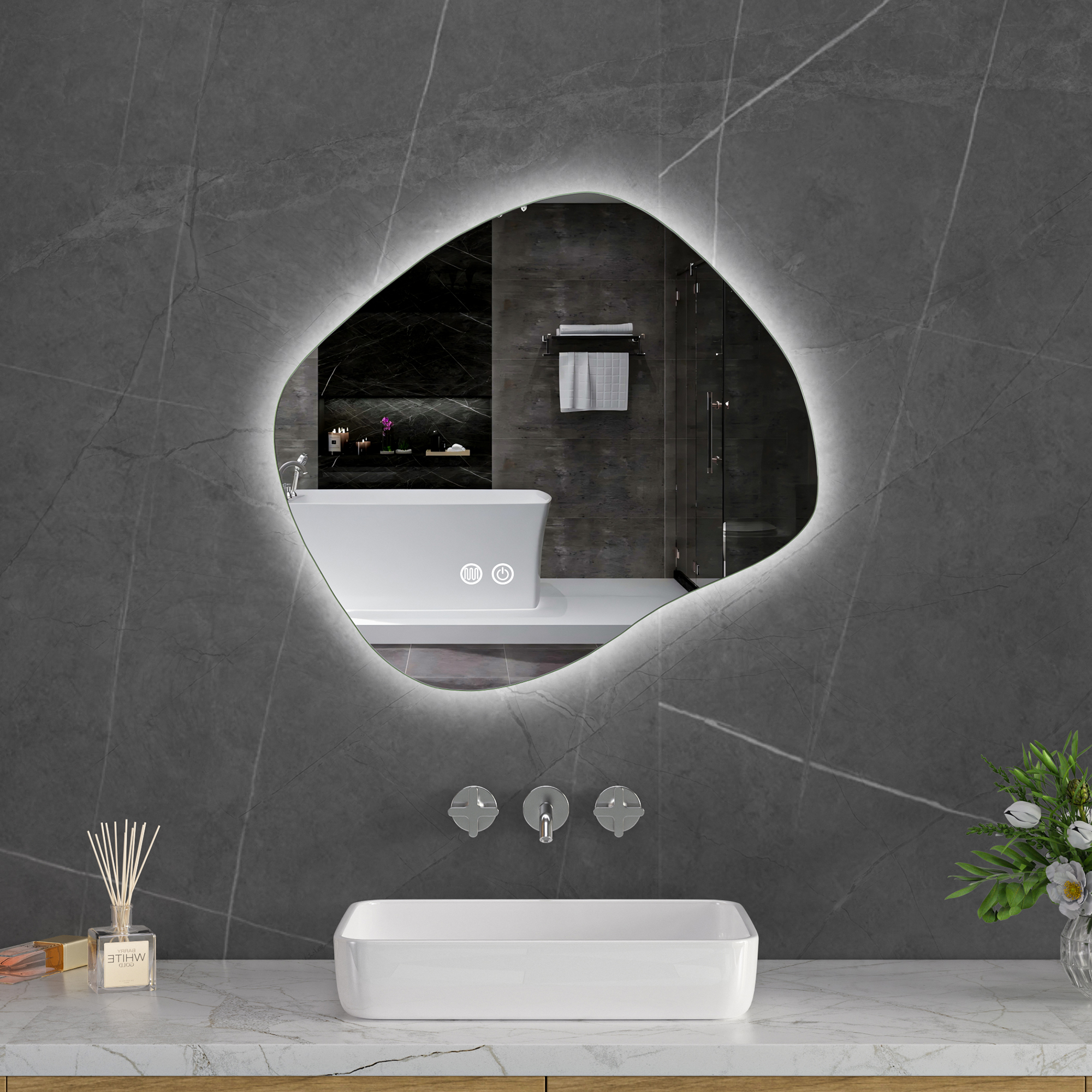 Baderomsspeil Lyfco med LED-belysning 60x55 cm