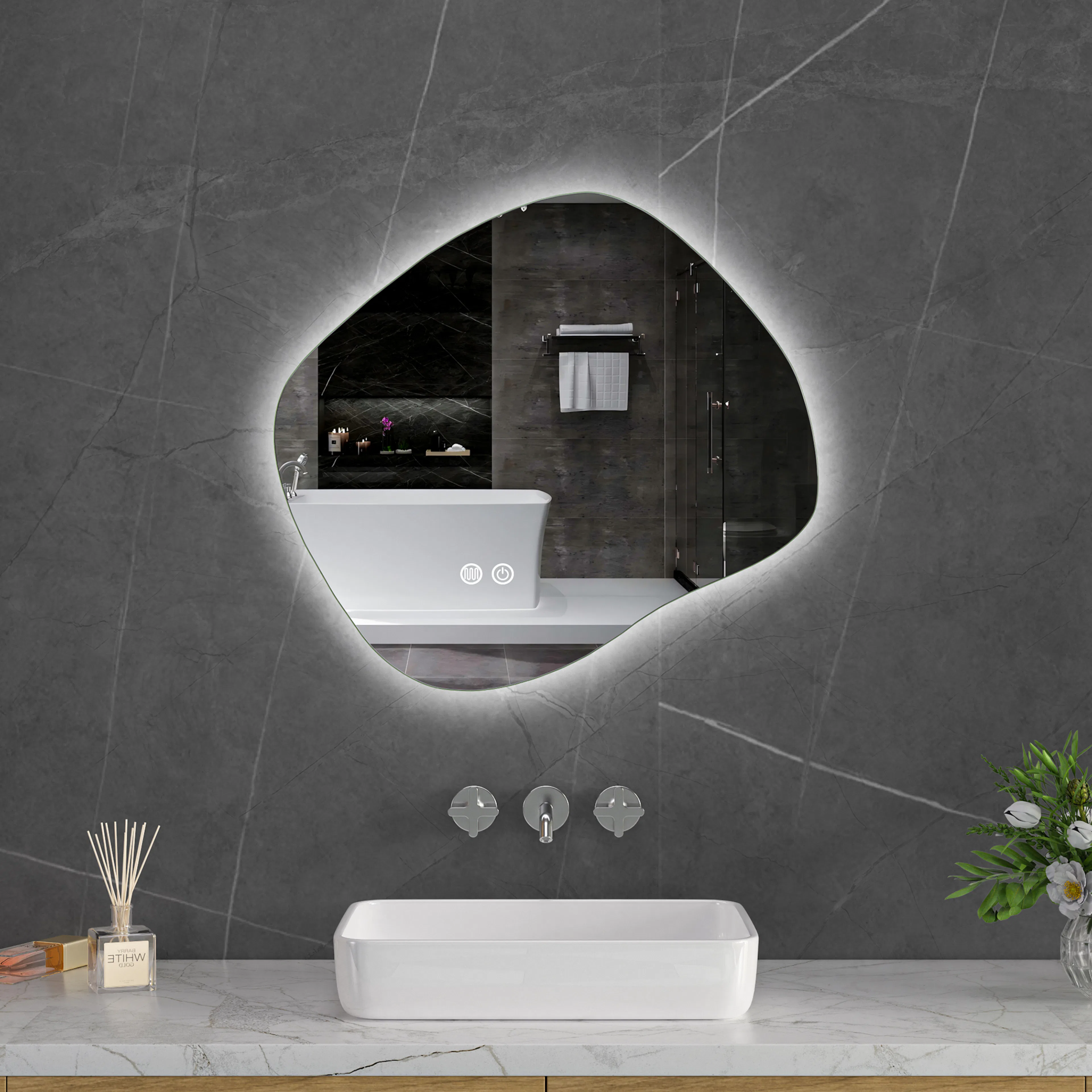 Baderomsspeil Lyfco med LED-belysning 60x55 cm