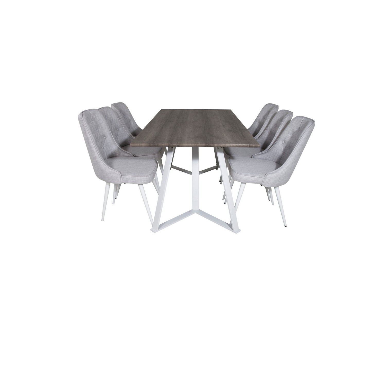 Marina Table -grå"oak"/Velvet Chair - -ljusgråFabric_6 Grå/Hvit/Lysegrå