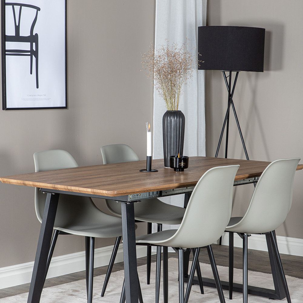  Inca Dining Table 160/200*85 cm+Polar Plastic Dining Chair Natur/Sort/Grå