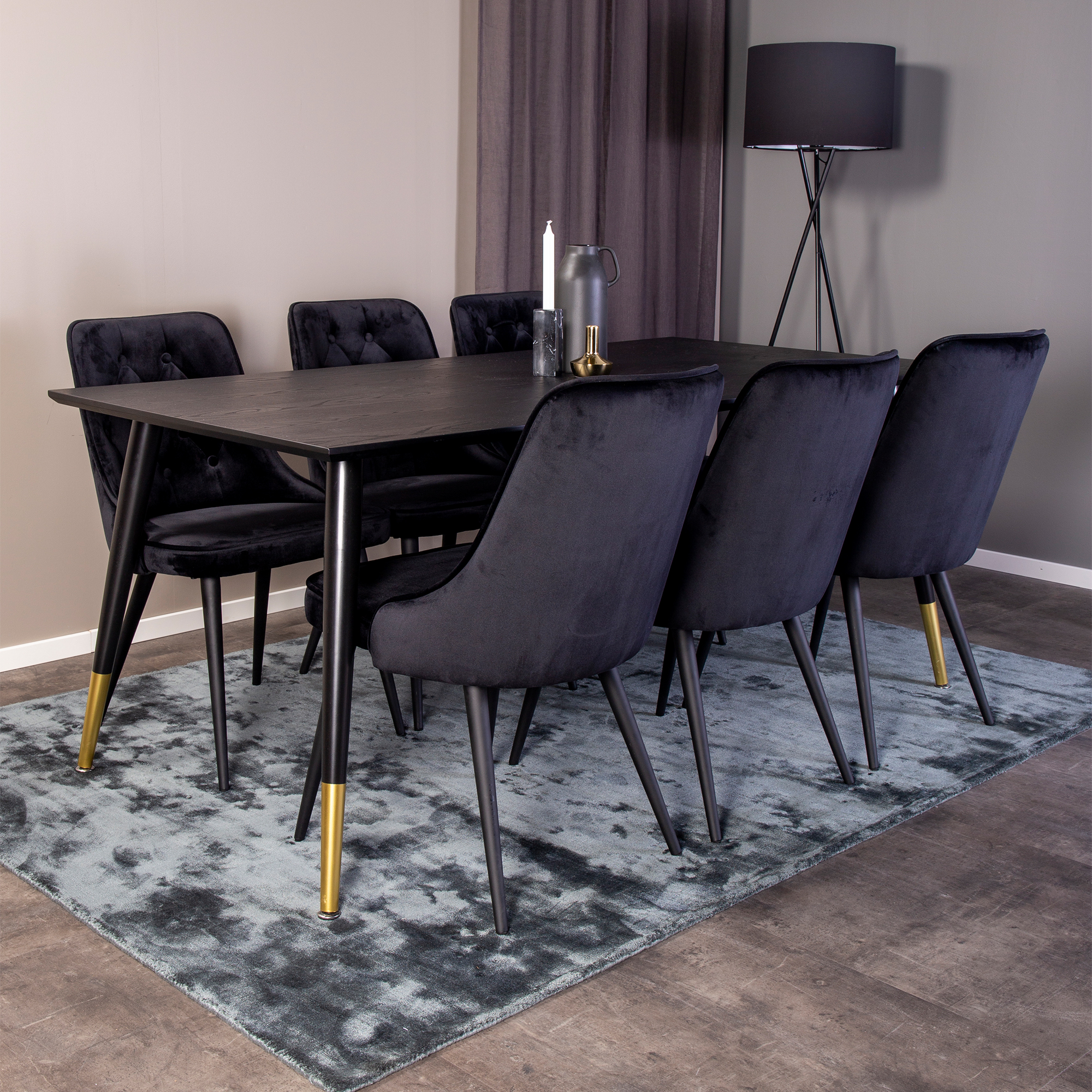 Spisegruppe Venture Home Dipp med 6 Velvet Deluxe Fløyel Stoler