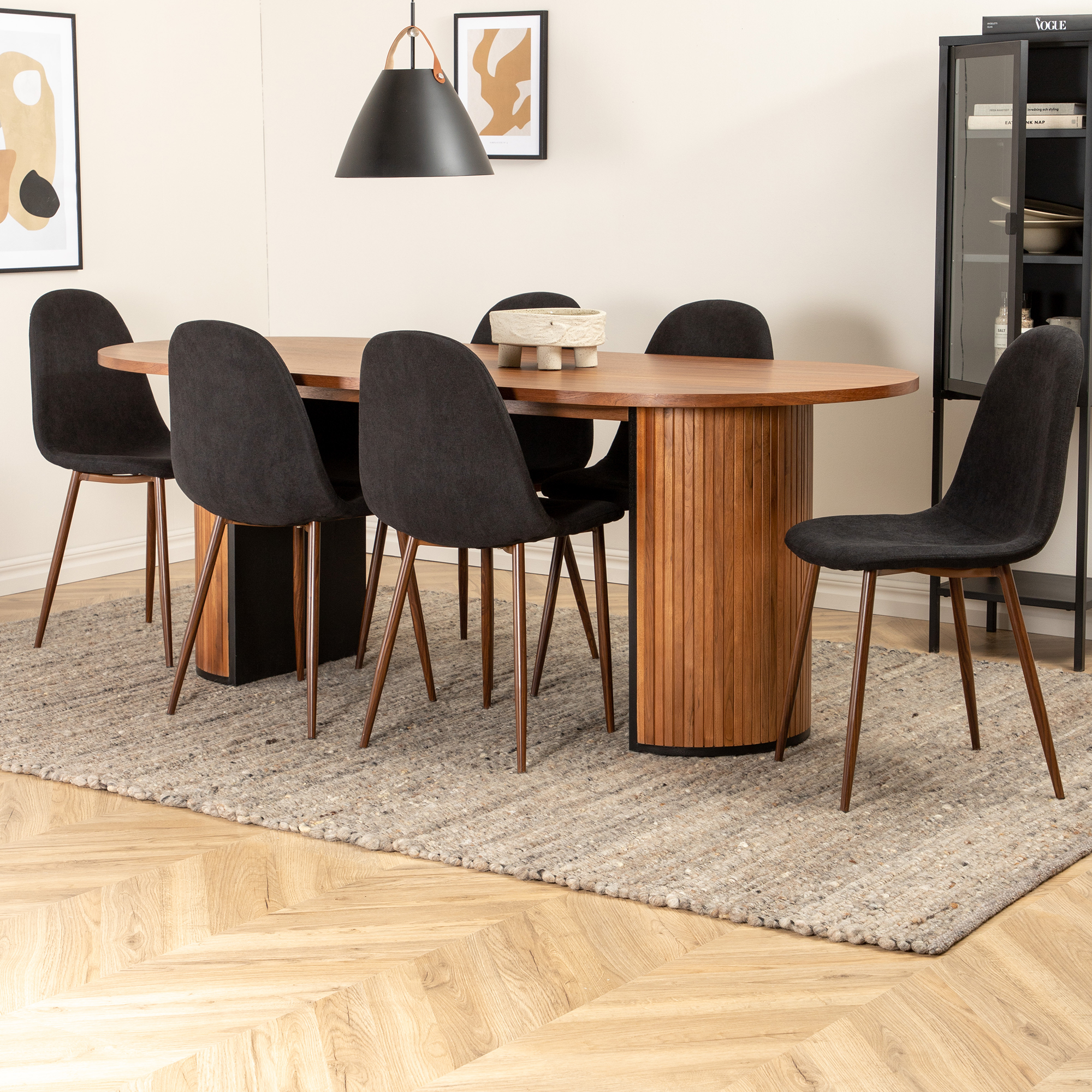 Spisegruppe Venture Home Bianca Valnøtt med 6 Pobbie Stoler Polyester