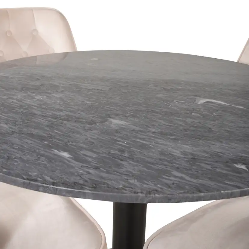 Spisegruppe Venture Home Estelle Rund med 4 Vera Stoler Fløyel