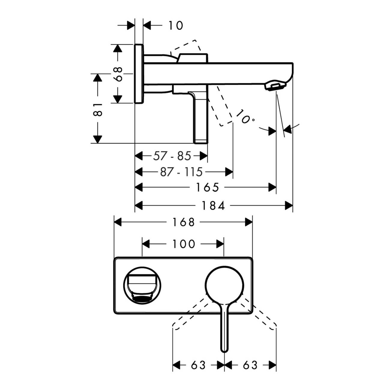 Servantbatteri Hansgrohe Metris S for Innbygging