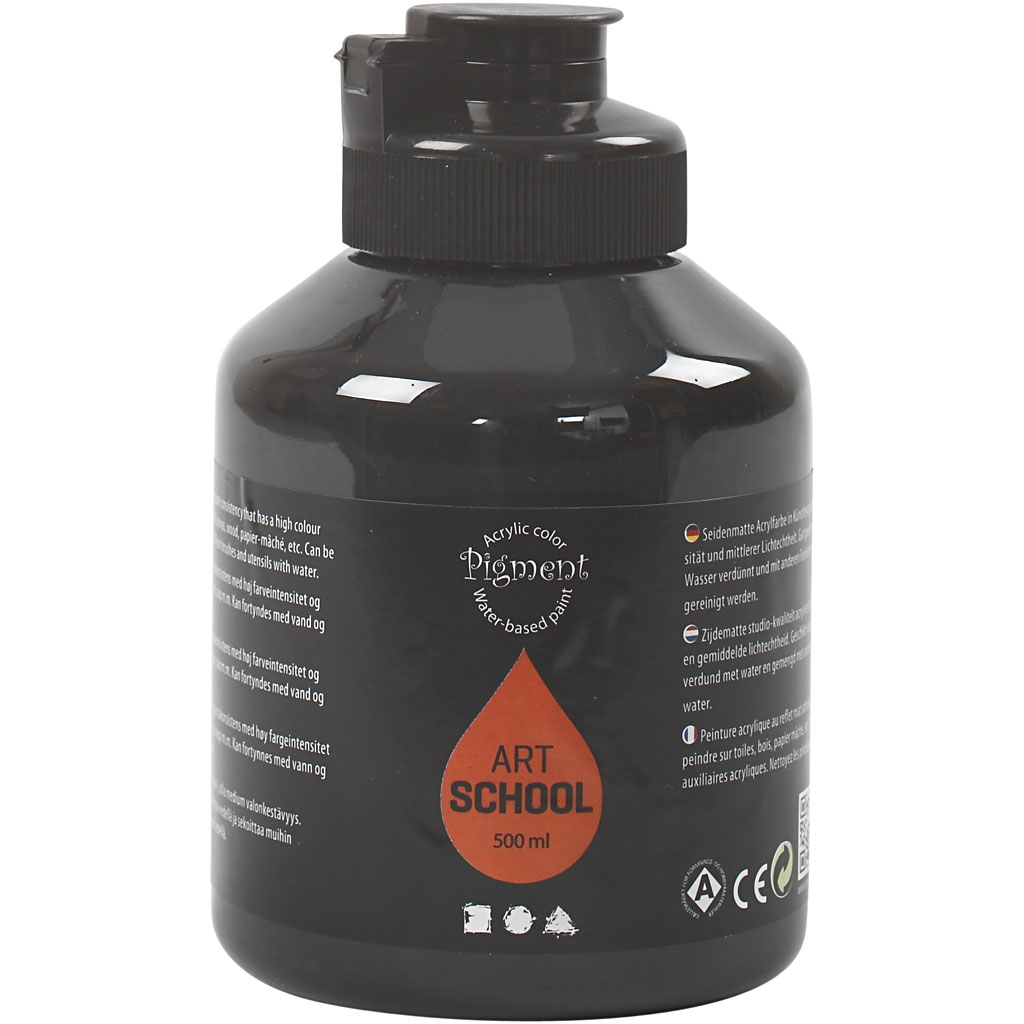 Pigment Art School, svart, täckande, 500 ml/ 1 flaska Black, Dekkende