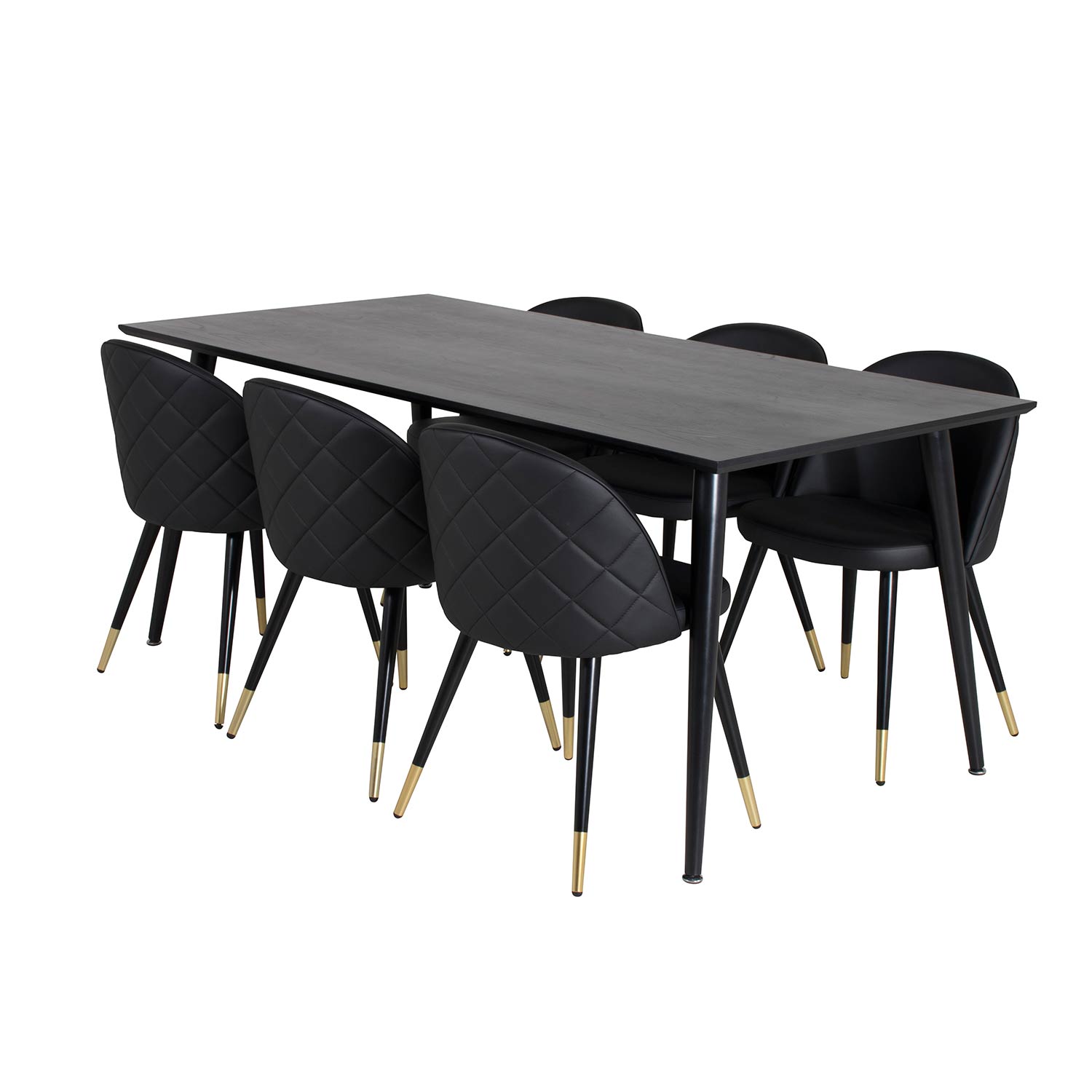 DippTable-Black Veneer+VelvetChair- PU - Black Black_6 Sort/Sort/Messing, Kunslær