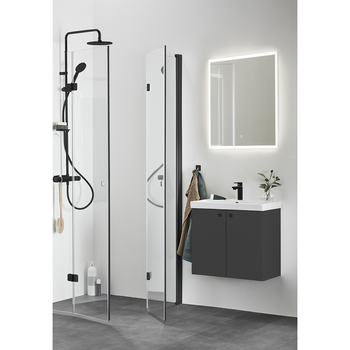 Möbelpaket Hafa Neat 550 med Luckor och Spegel Store Square LED | badrum - badrumsmobler - mobelpaket | KakelKungen