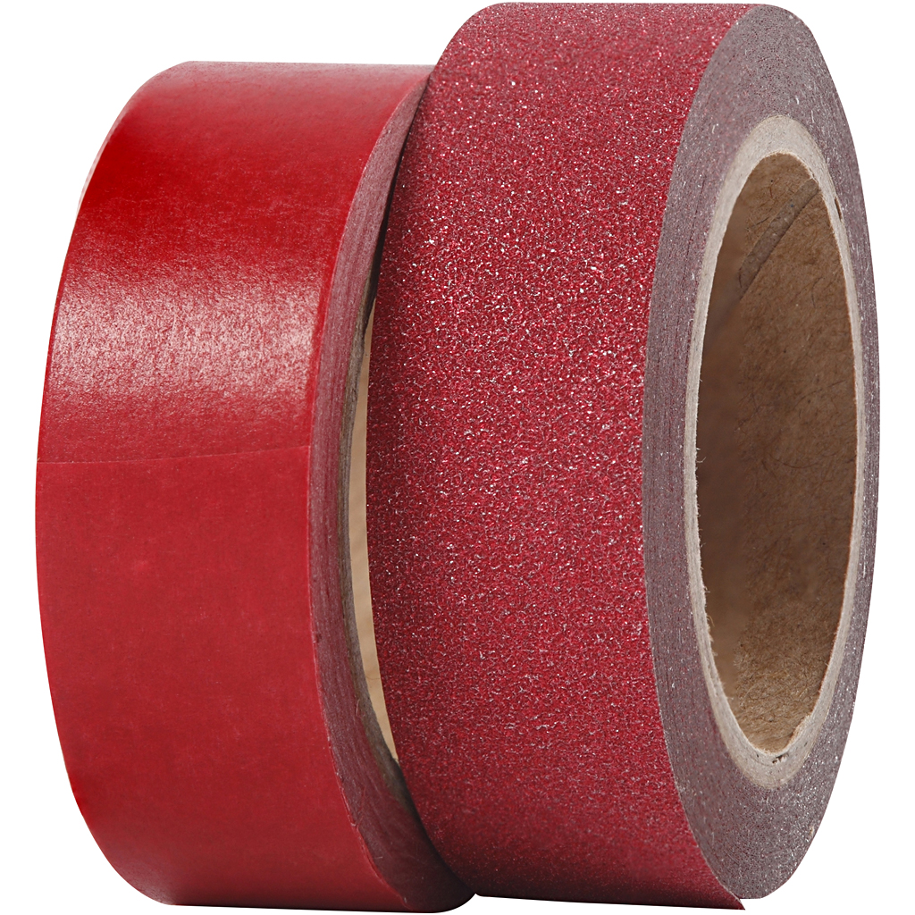 Washitejp, röd, B: 15 mm, 2 rl./ 1 förp. Rød