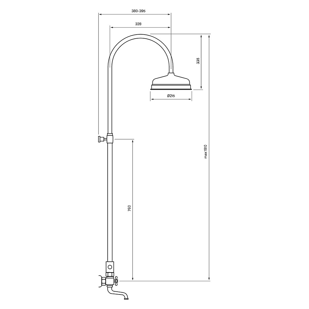 Takdusjsett Tapwell Classic XCOL022-150 med Badekarbatteri