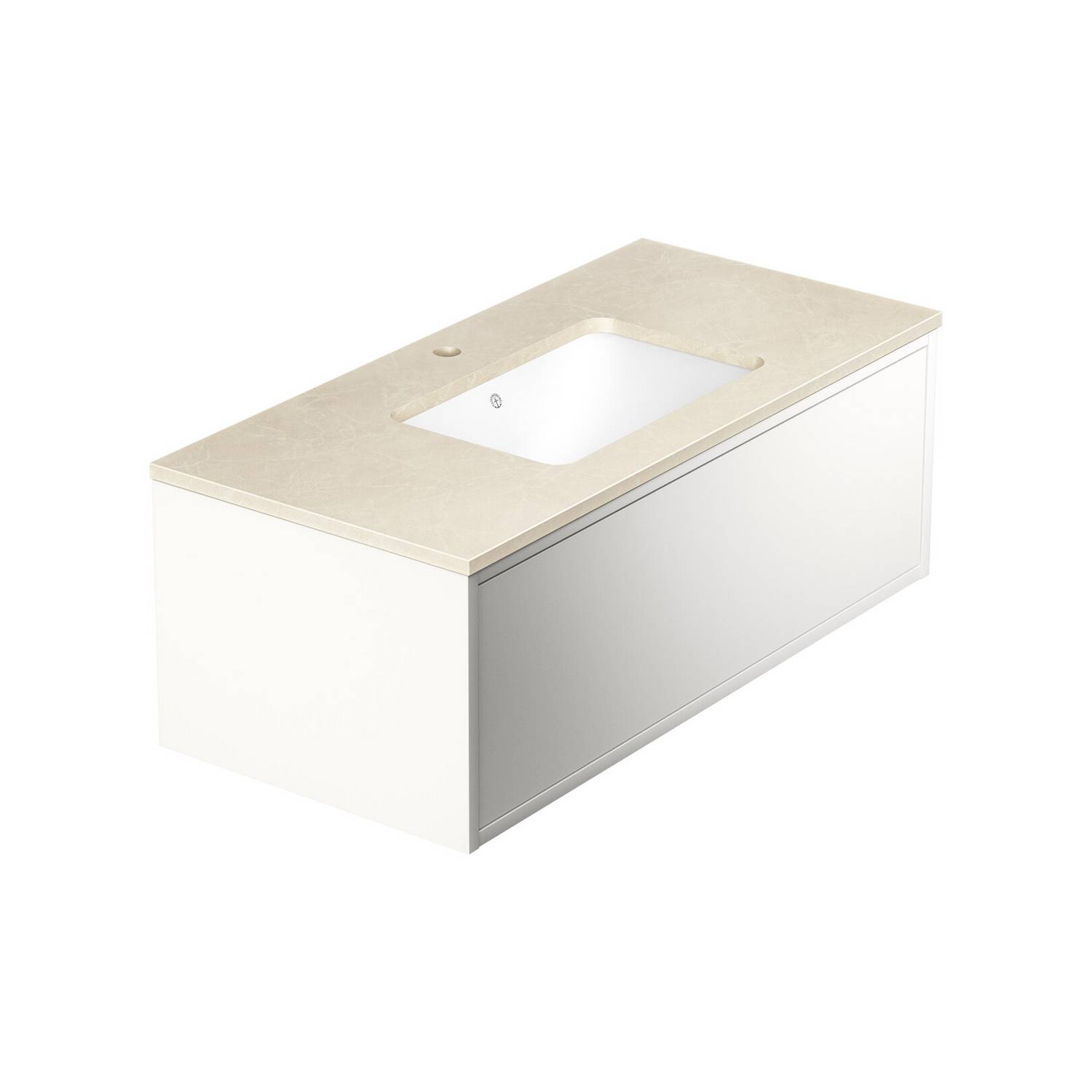 Kommod Ducentic Vit - 100 cm. Stenbänkskiva med 1 ho, Beige Matt Hvit, Hull for 1 stk Enkelthullsarmatur, Beige Royal