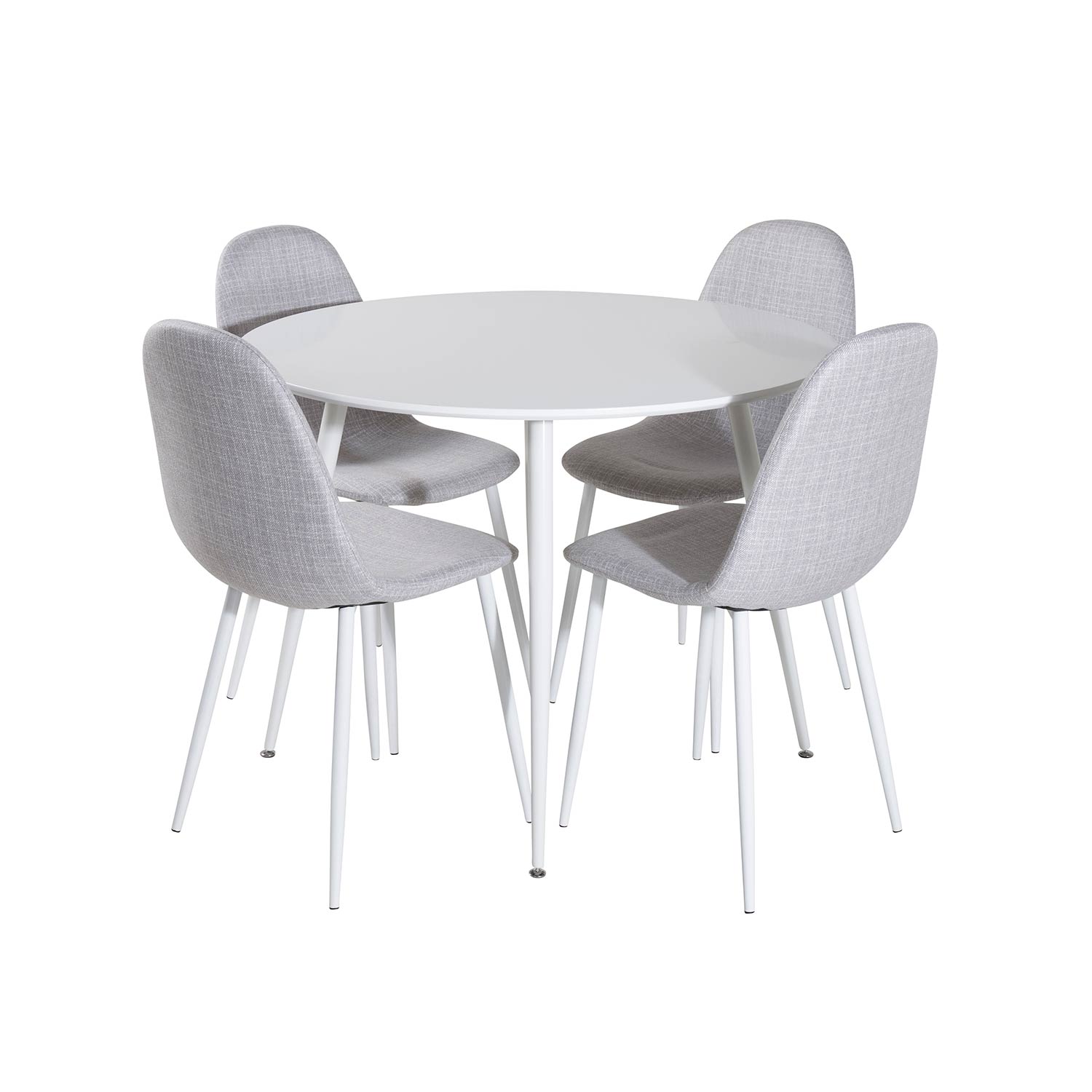 Plaza Round Table - White top/Polar Chair-ljusgråFabric_4 Hvitt Bord med Hvita Bein, Lysegrå Stol med Hvita Bein