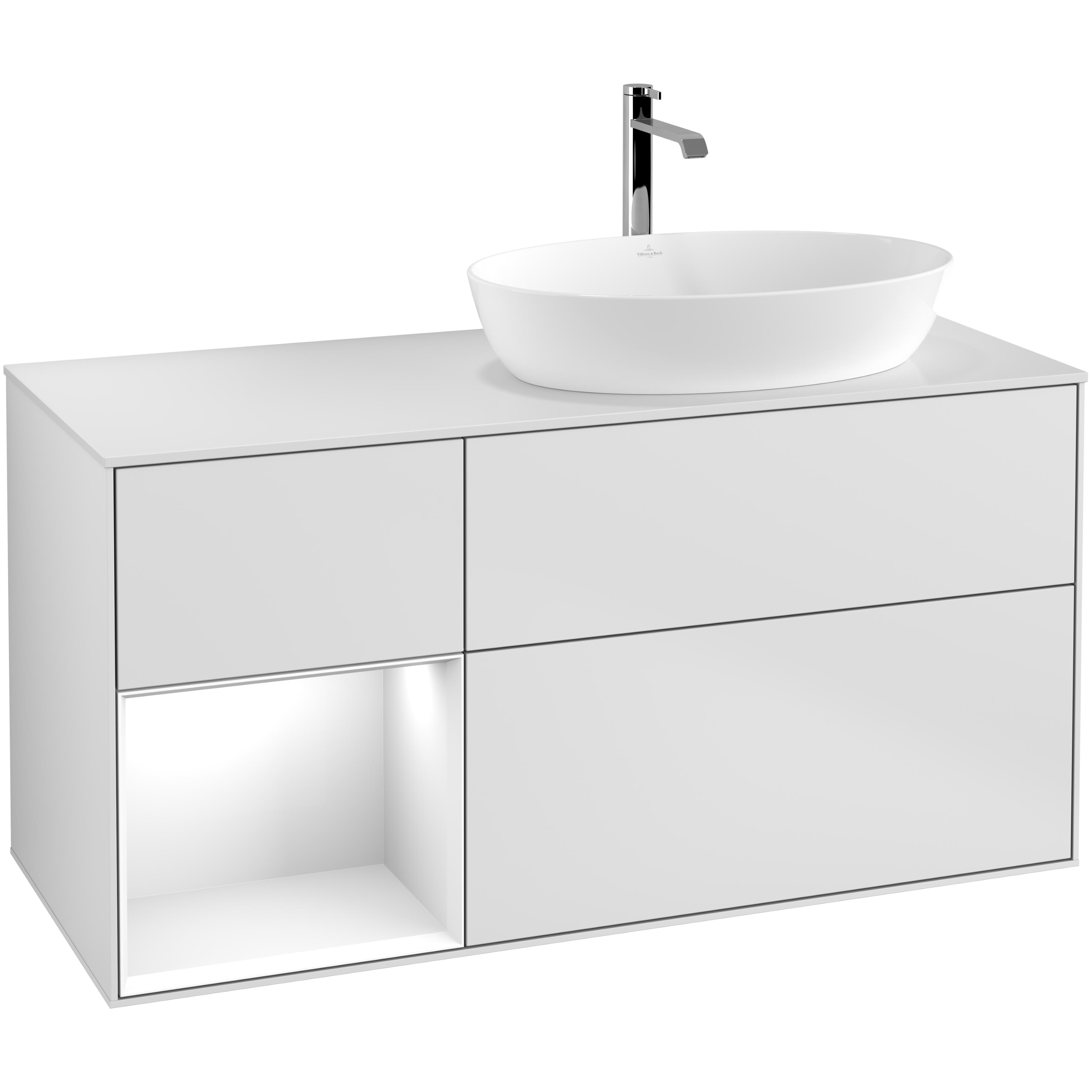 Tvättställsskåp Villeroy & Boch Finion med 3 Lådor Hylla och Bänkskiva för Ocentrerat Tvättställ från Artis & Collaro | badrum - badrumsmobler - tvattstallsskap-och-kommod | KakelKungen