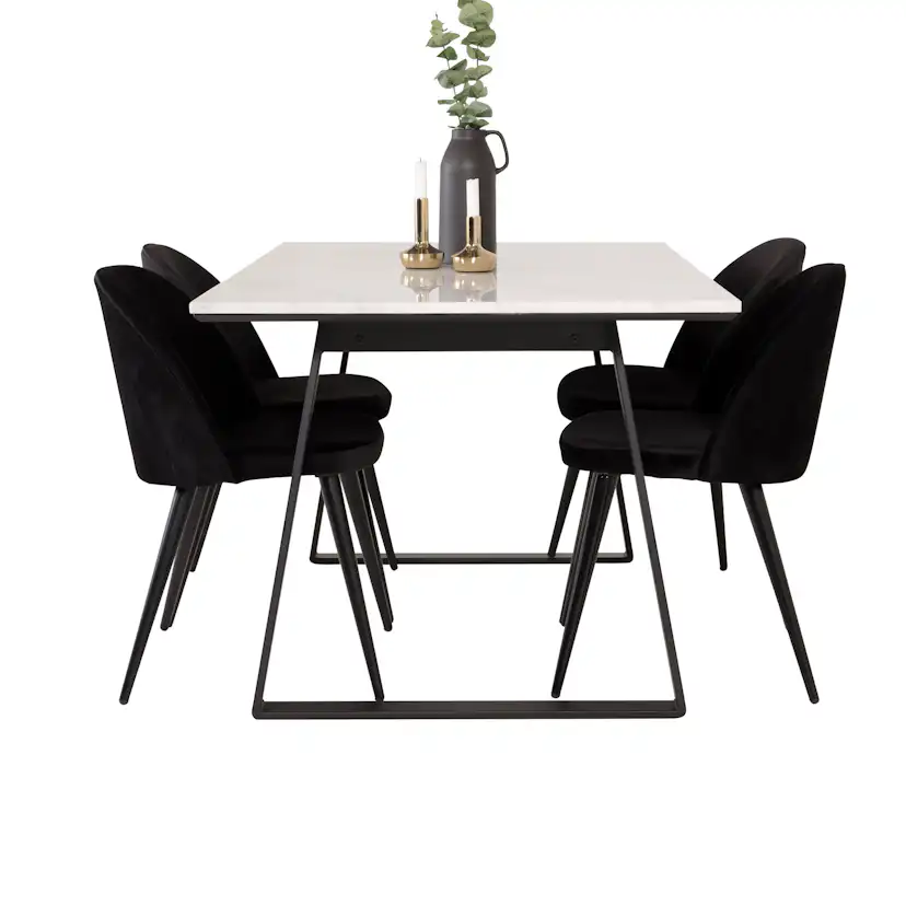 Spisegruppe Venture Home Estelle 140 med 4 Valentina Stoler Fløyel