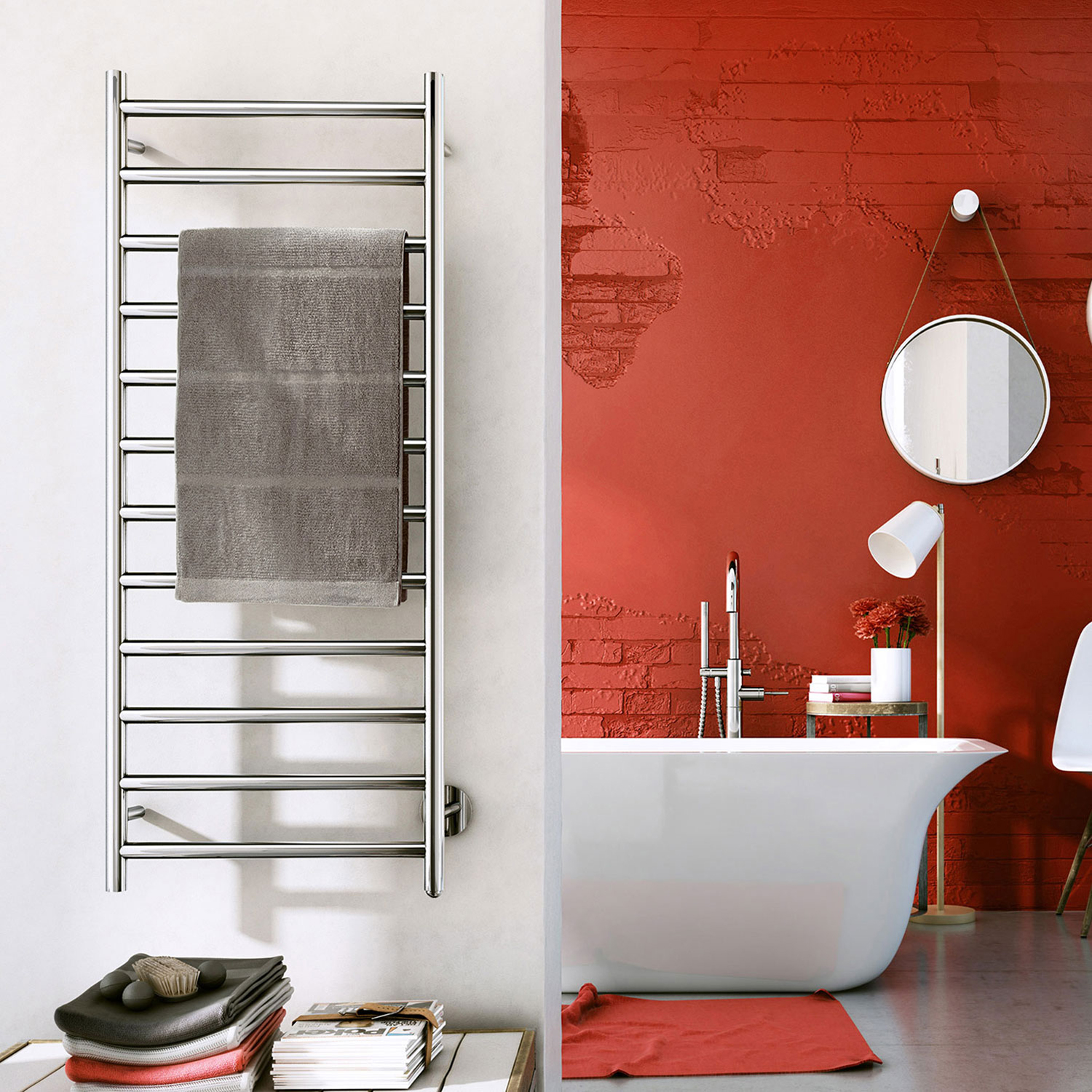DRY Handduksvärmare, Lång design Polerat RF stål 500x1212 mm
