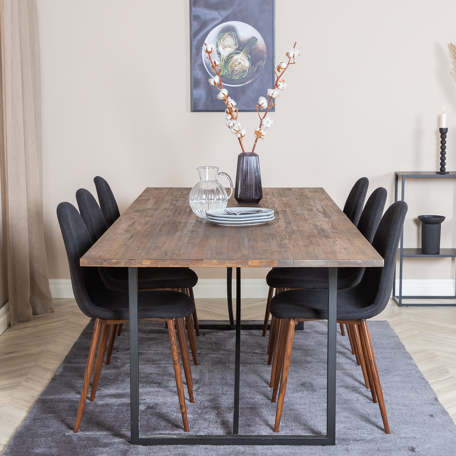 Spisegruppe Venture Home Peo med 6 Pobbie Stoler Polyester