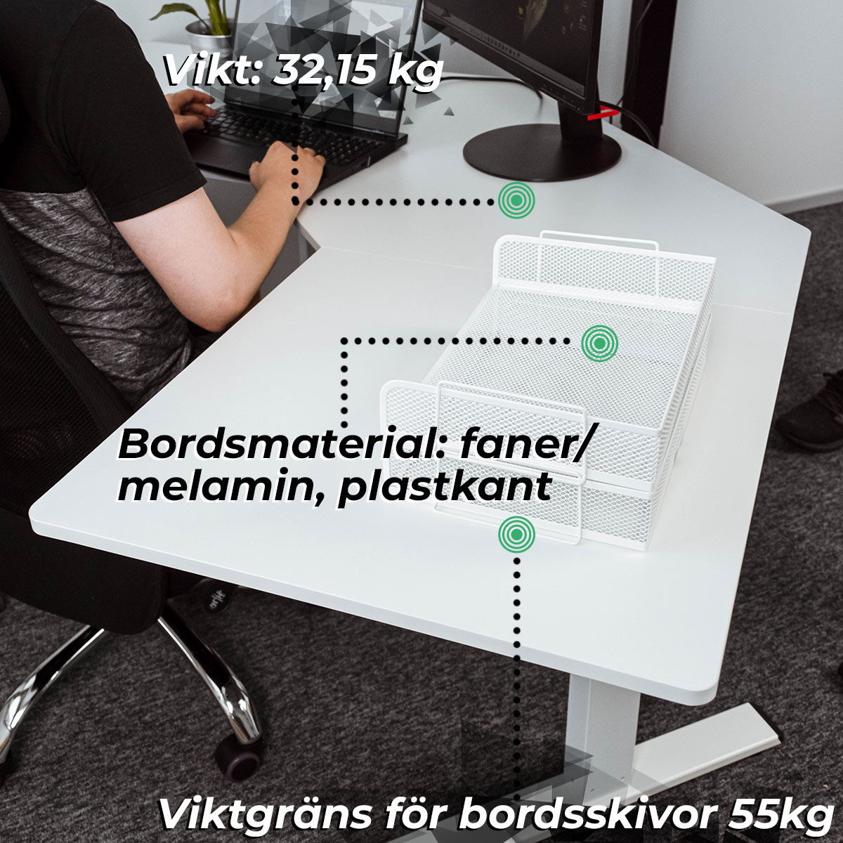 Lykke Höj och sänkbart hörnskrivbord M100, vit Hvit