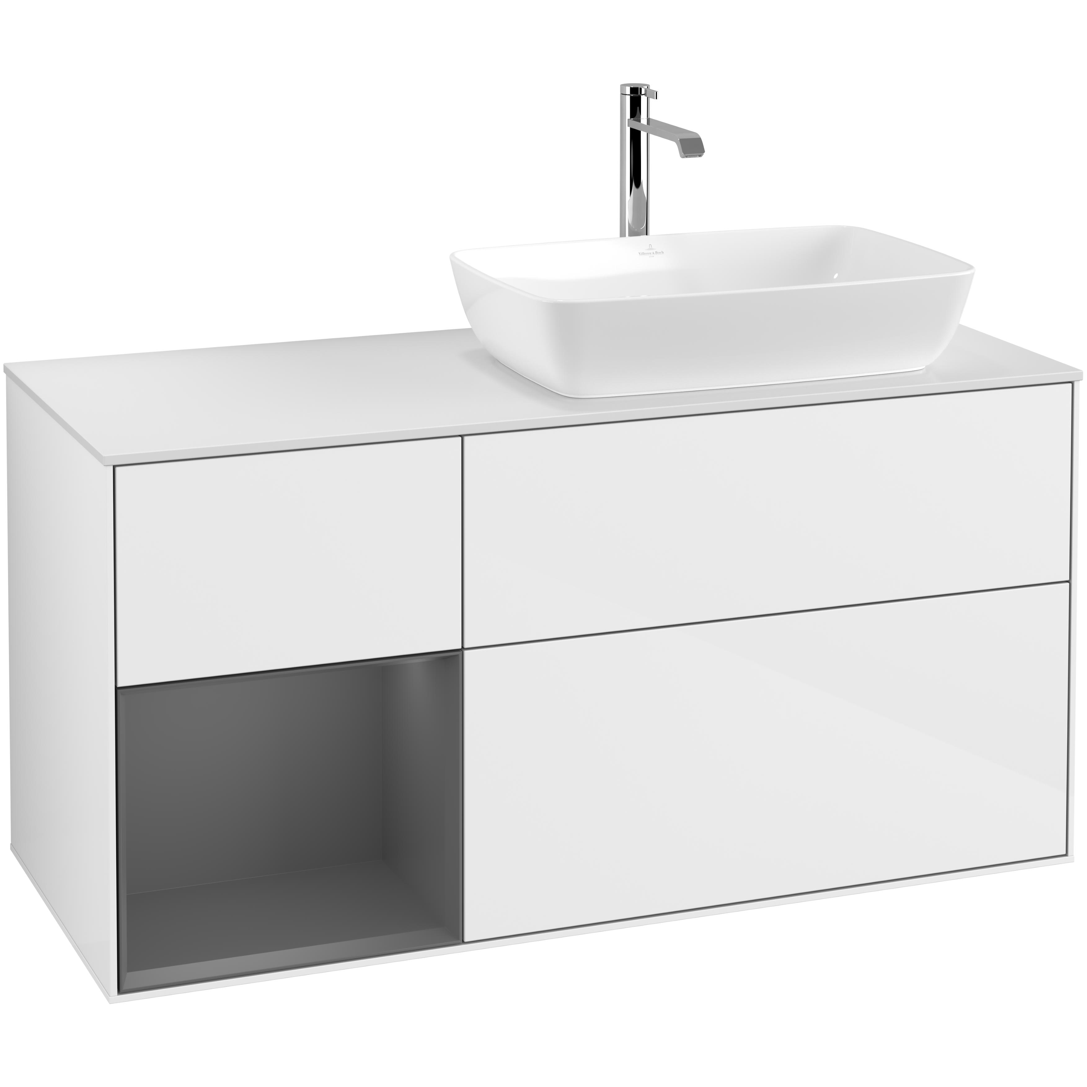 Tvättställsskåp Villeroy & Boch Finion med 3 Lådor Hylla och Bänkskiva för Ocentrerat Tvättställ från Artis & Collaro