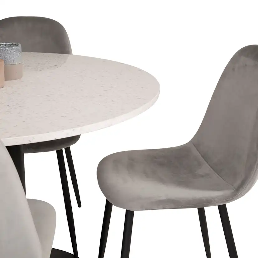 Spisegruppe Venture Home Roxanna HHvitBord med 4 Pobbie Stoler Fløyel