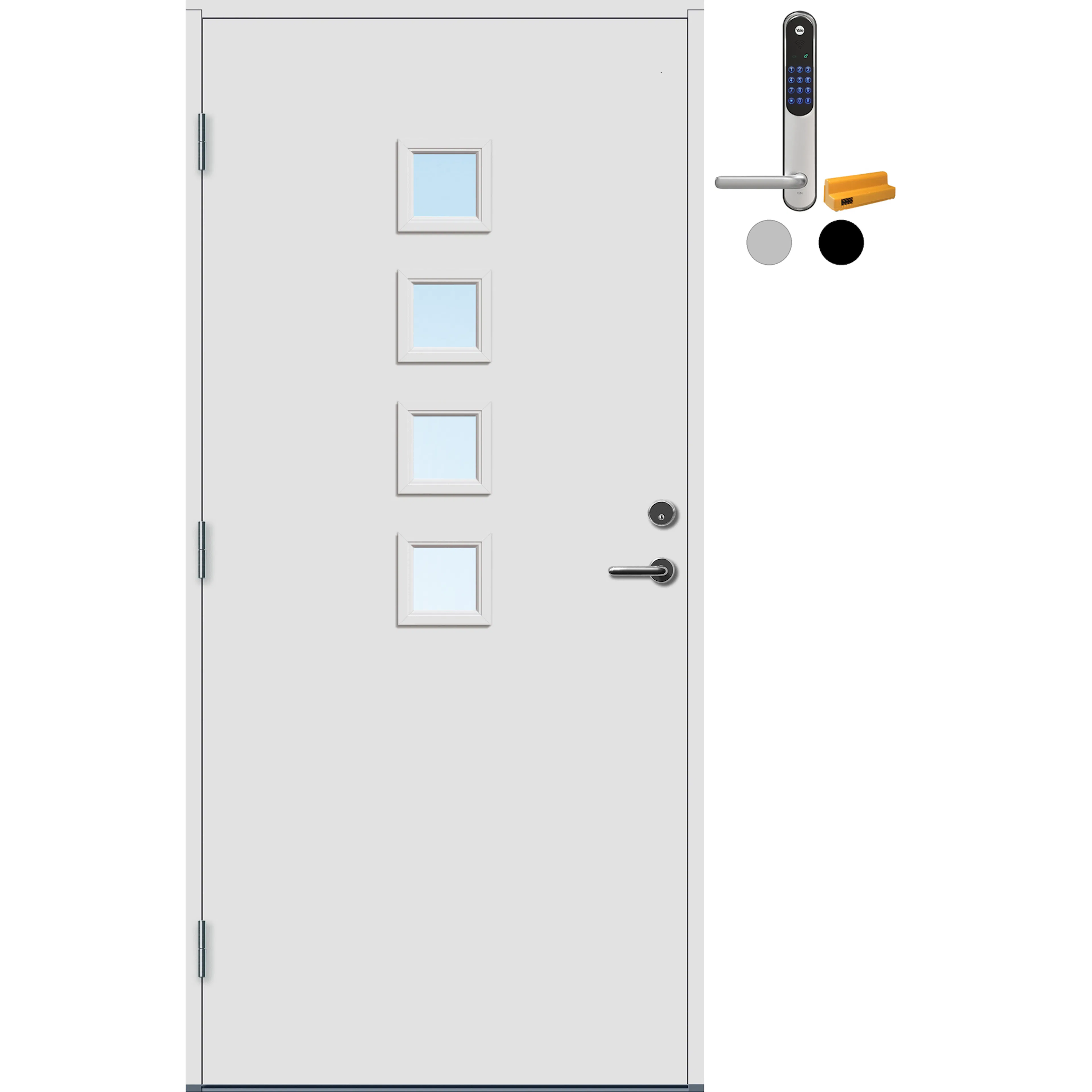 DØR YD LARVIK 11X21H HVIT og Yale Entrus Sort BxH: 110x210 cm, Høyre, NCS S-0502-Y, Hvit, Yale Entrus Sort