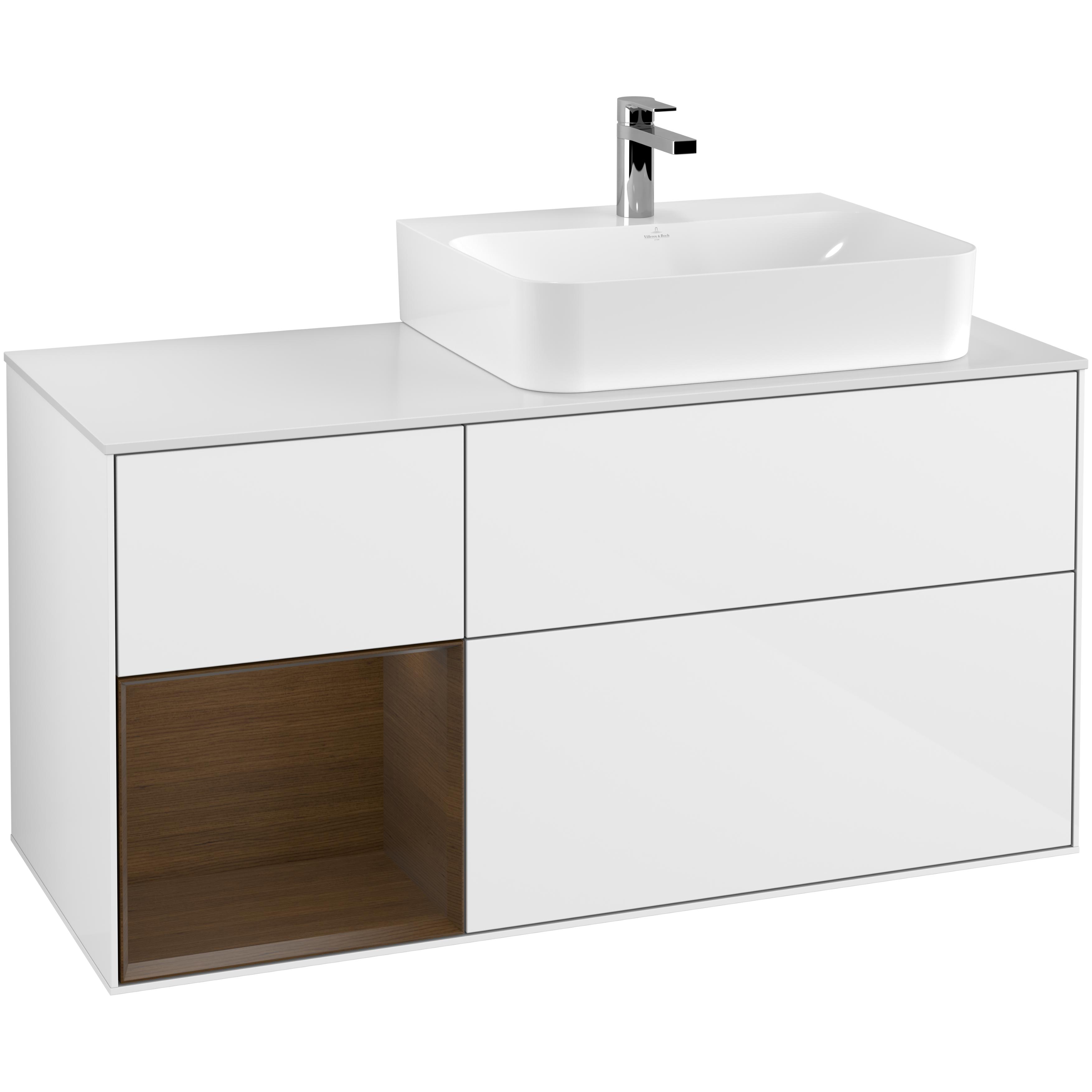Tvättställsskåp Villeroy & Boch Finion med 3 Lådor Hylla och Bänkskiva för Ocentrerat Tvättställ | badrum - badrumsmobler - tvattstallsskap-och-kommod | KakelKungen