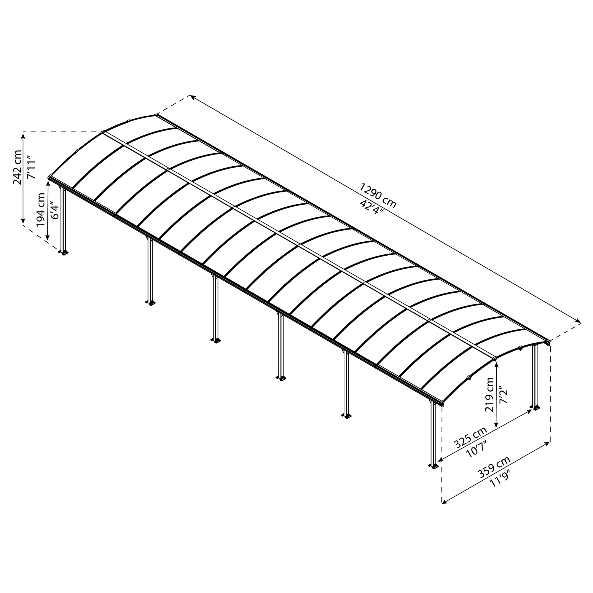 Dobbel Carport Canopia av Palram Arcadia i Metall 3,6x13 m