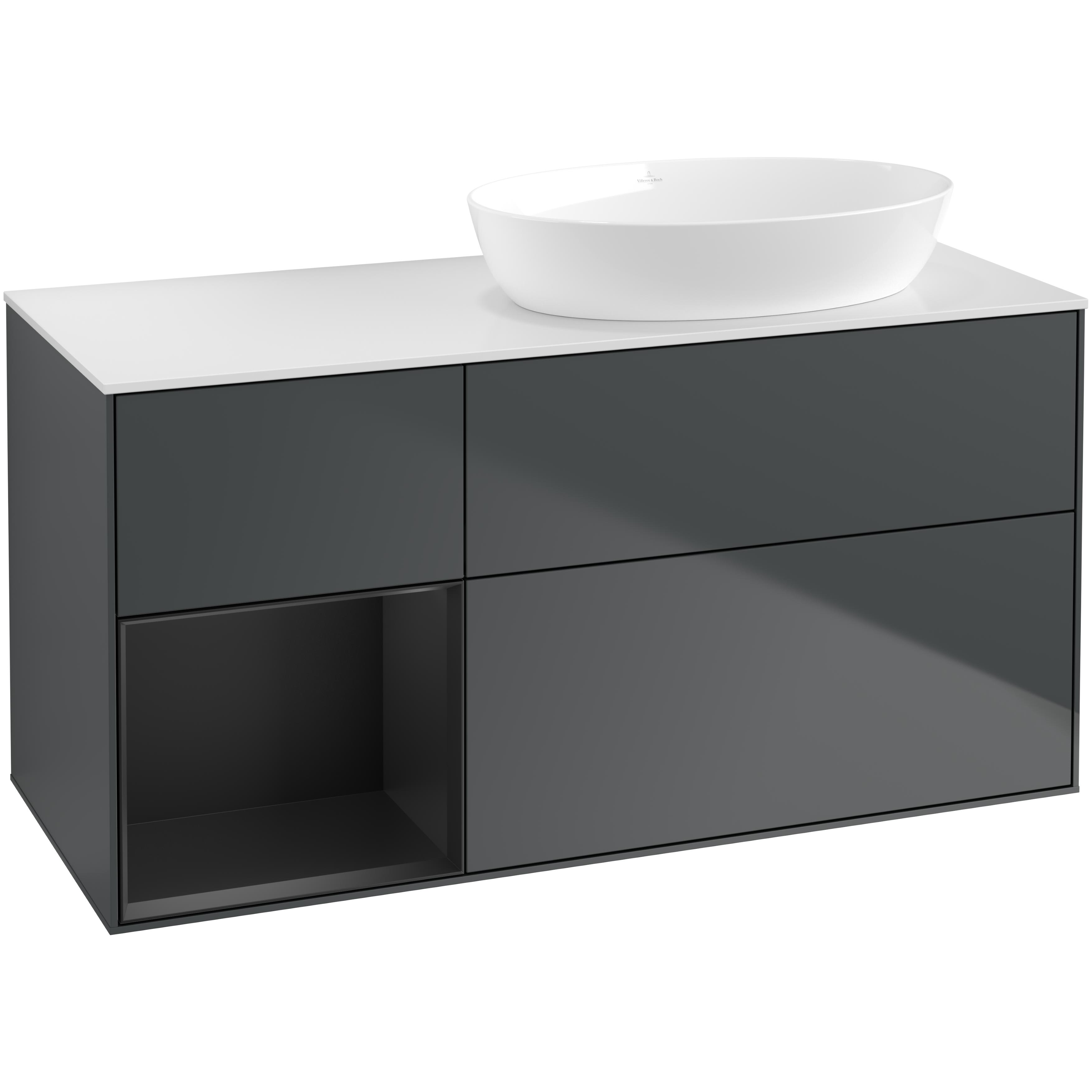 Tvättställsskåp Villeroy & Boch Finion med 3 Lådor Hylla och Bänkskiva för Ocentrerat Tvättställ från Artis & Collaro