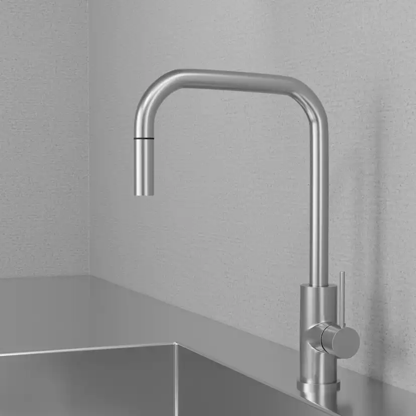 Kjøkkenbatteri Scandtap Steel Accent Square med Uttrekkbar Tut