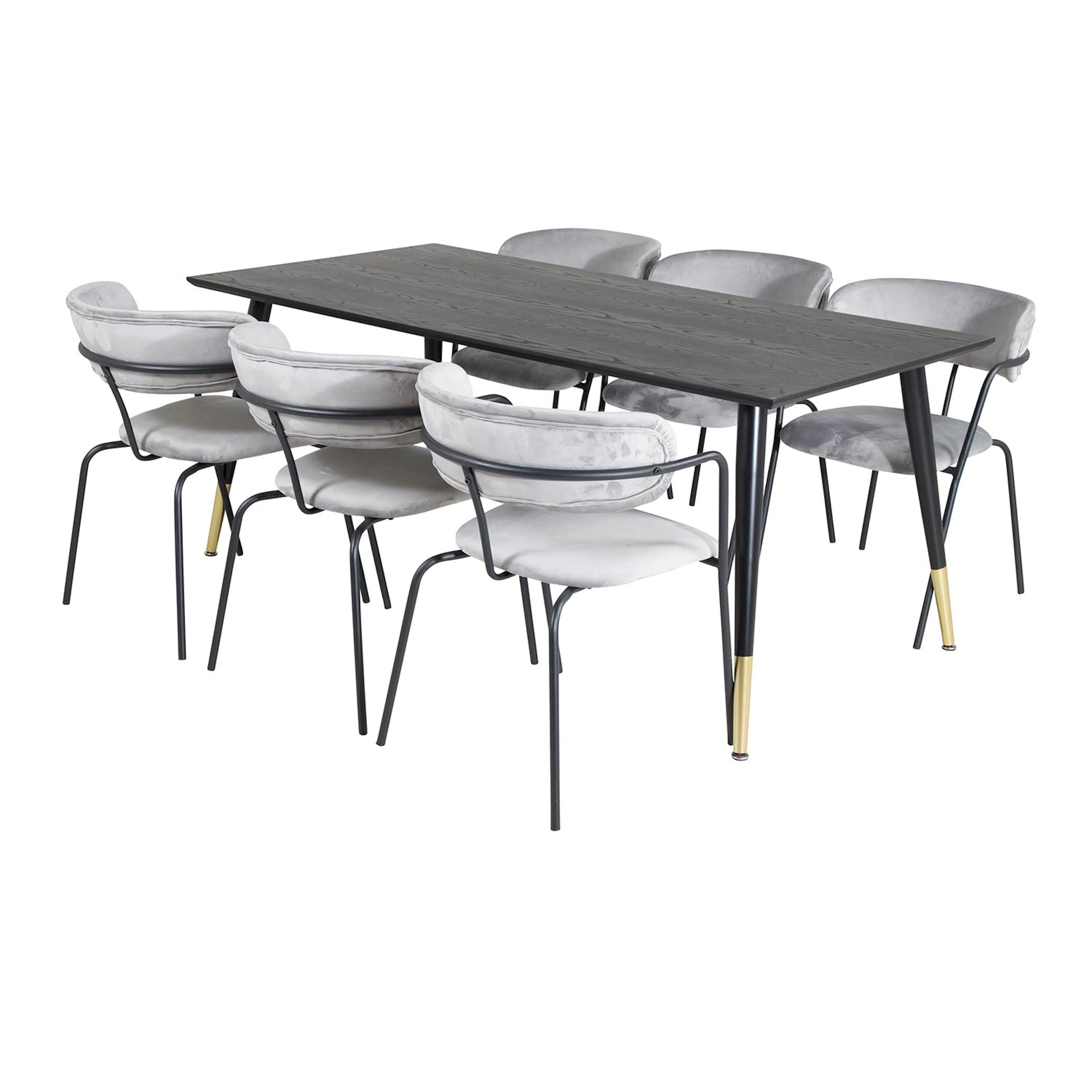 DippTable - Black Brass+Arrow armchair-Grey Velvet_6 Sort/Messing/Grå